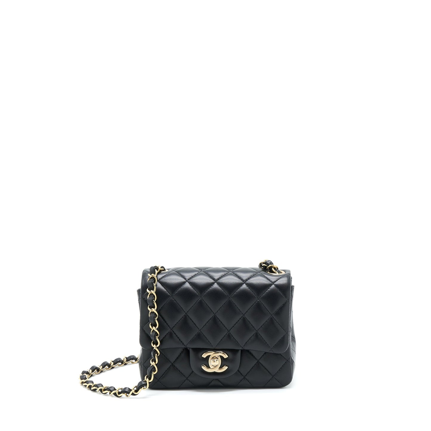 Chanel Square Flap Lambskin GHW Microchip Black Shoulder Bag