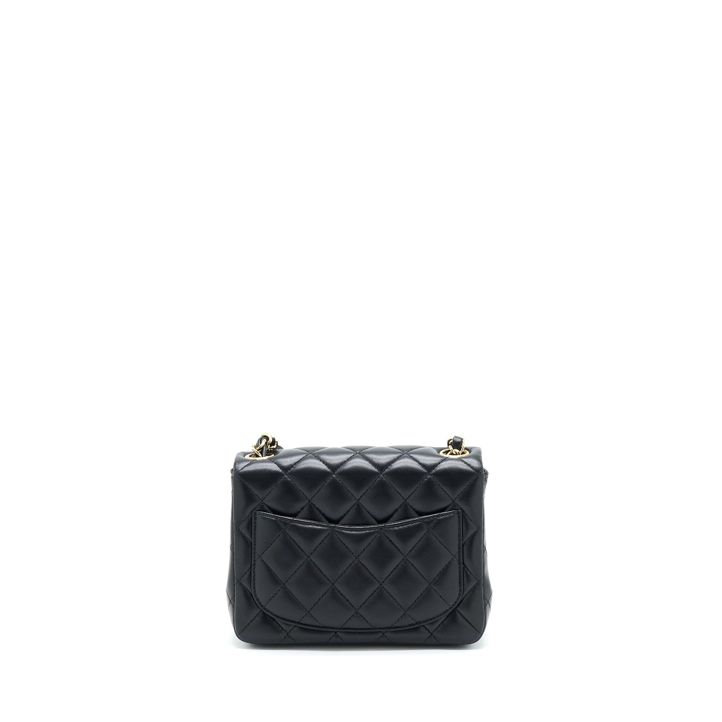 Chanel Square Flap Lambskin GHW Microchip Black Shoulder Bag