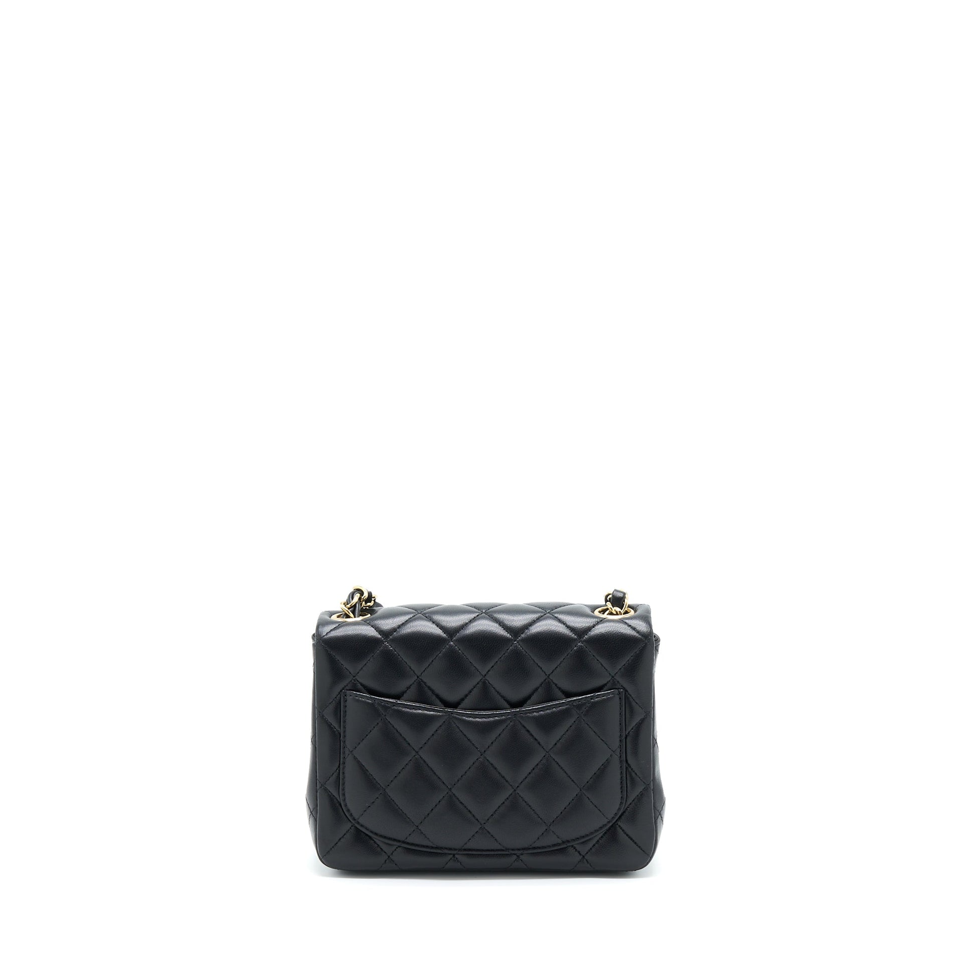 Chanel Square Flap Lambskin GHW Microchip Black Shoulder Bag
