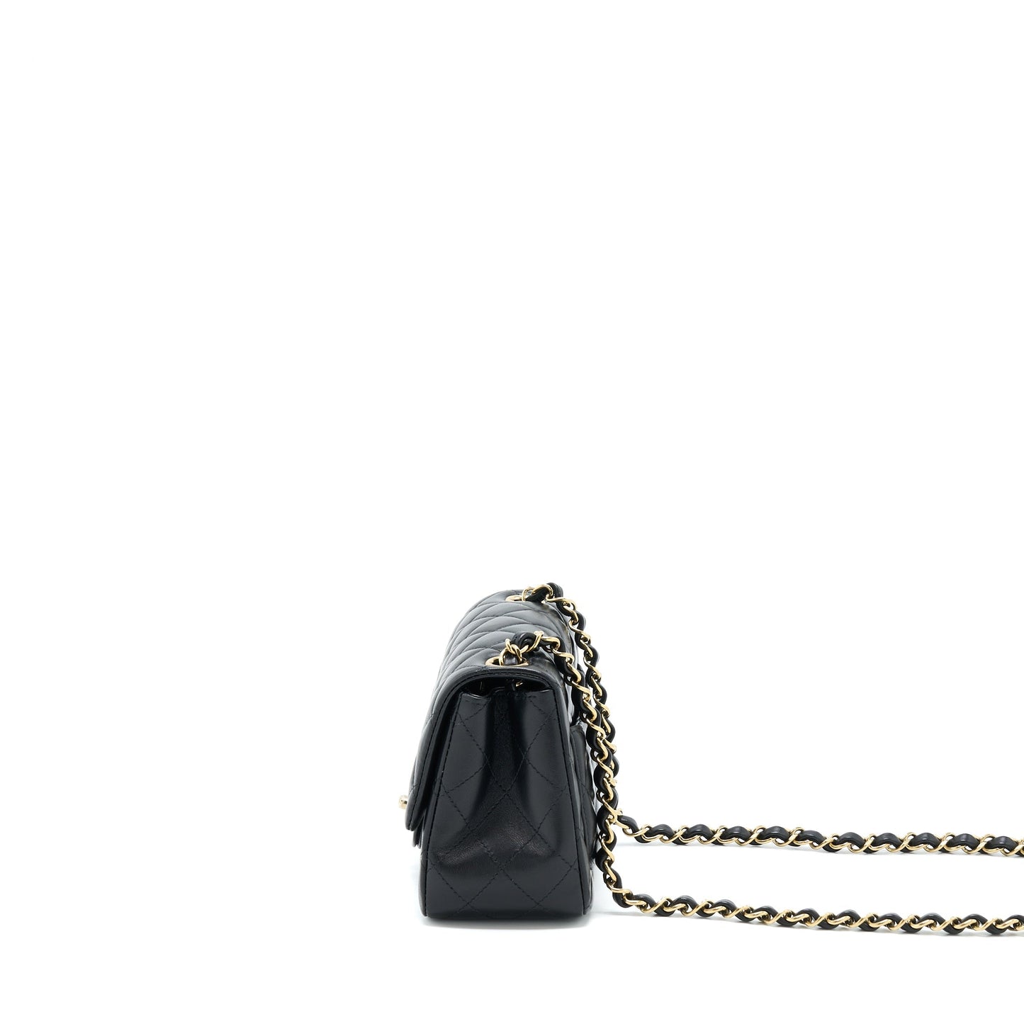 Chanel Square Flap Lambskin GHW Microchip Black Shoulder Bag