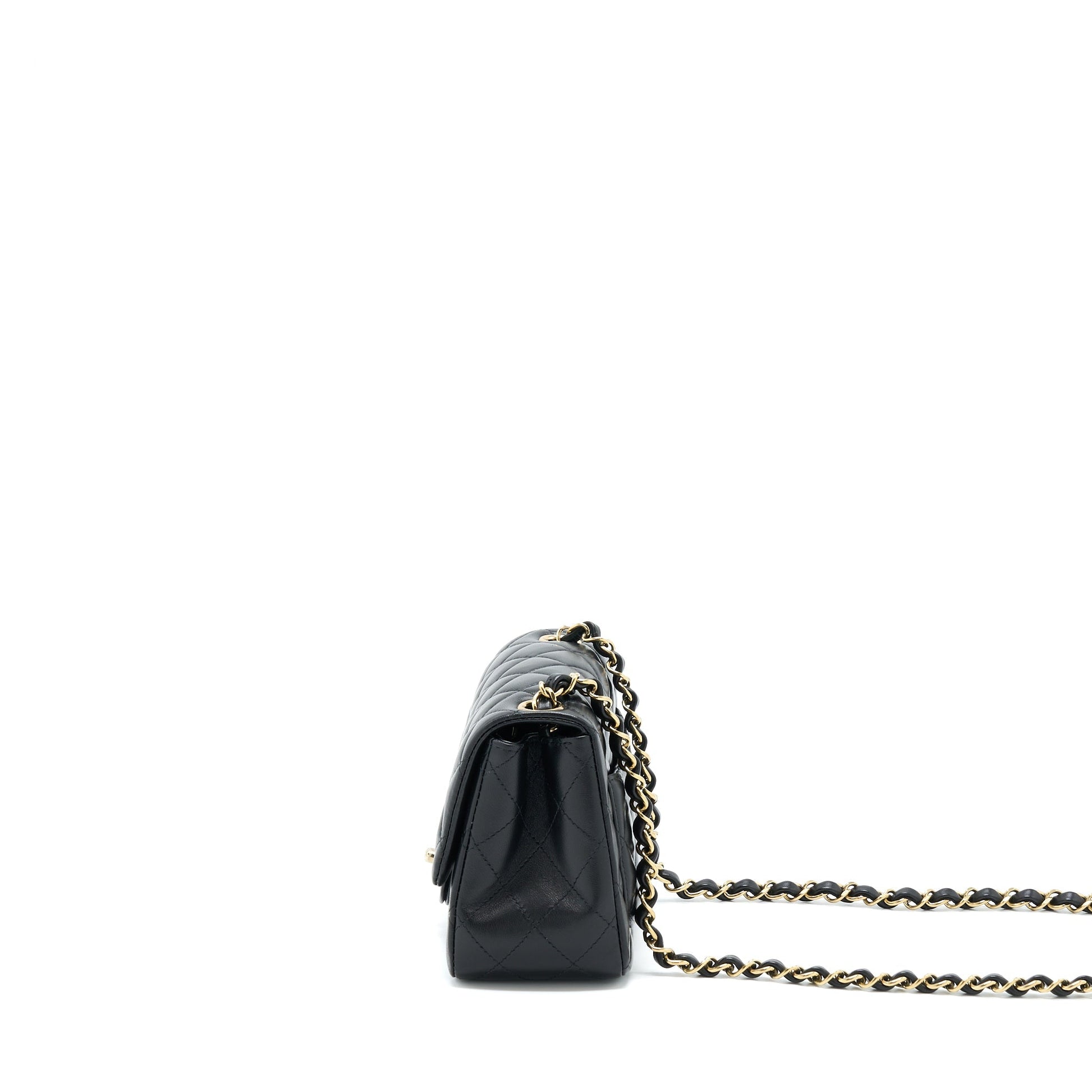 Chanel Square Flap Lambskin GHW Microchip Black Shoulder Bag