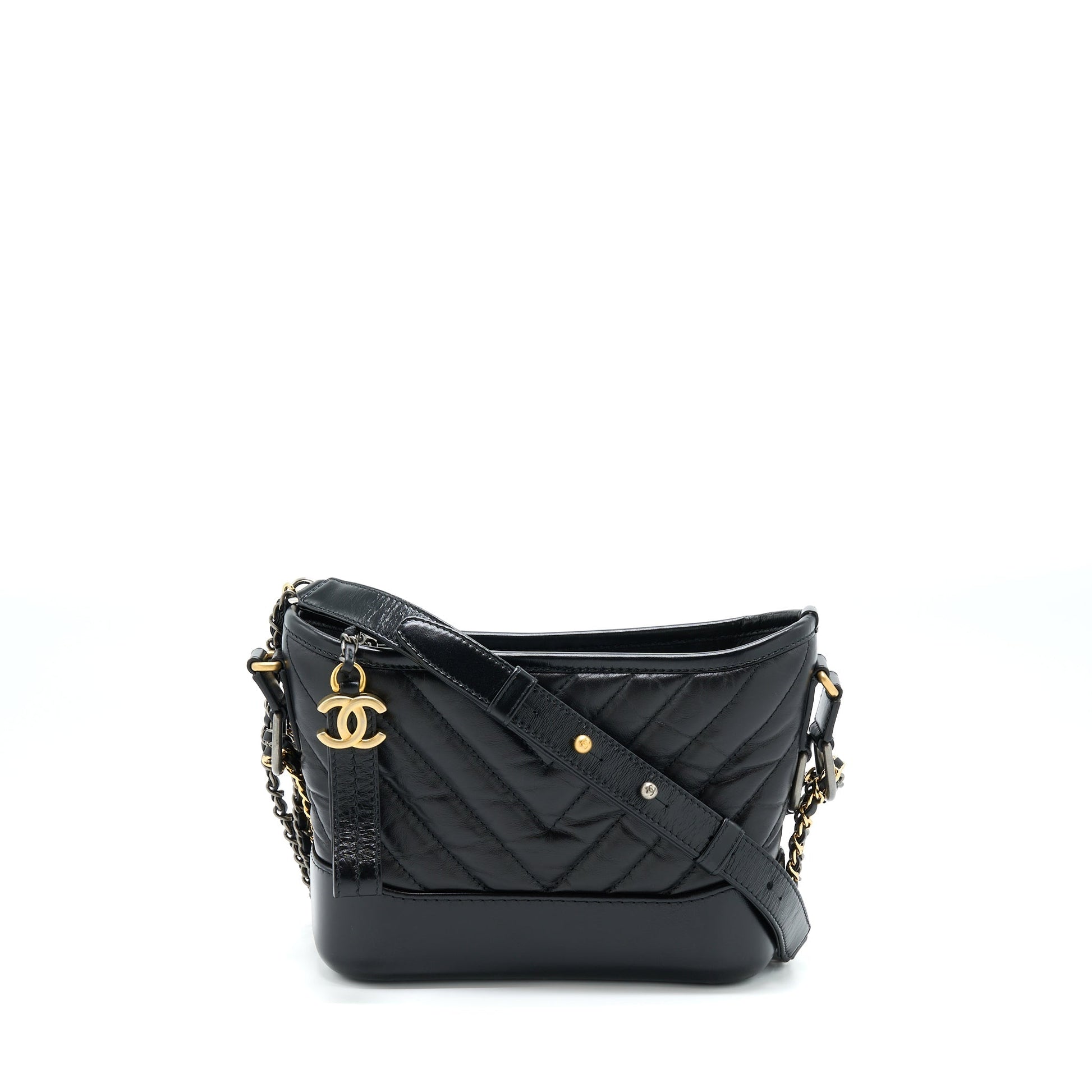 Chanel Chevron Gabrielle Hobo Hardware Multicolour Black Small Shoulder Bag