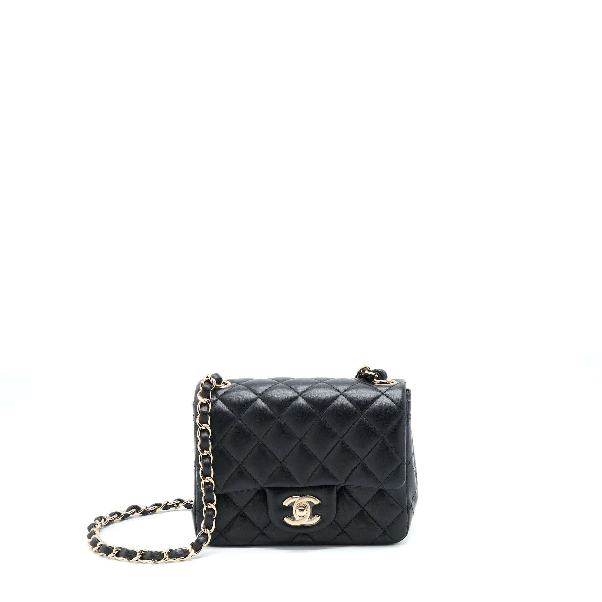Chanel Classic Square Flap Lambskin LGHW Microchip Black Shoulder Bag
