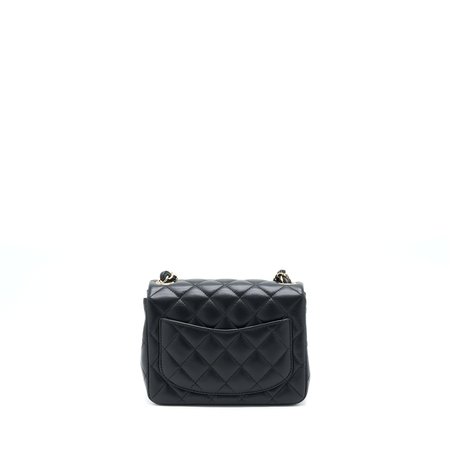 Chanel Classic Square Flap Lambskin LGHW Microchip Black Shoulder Bag