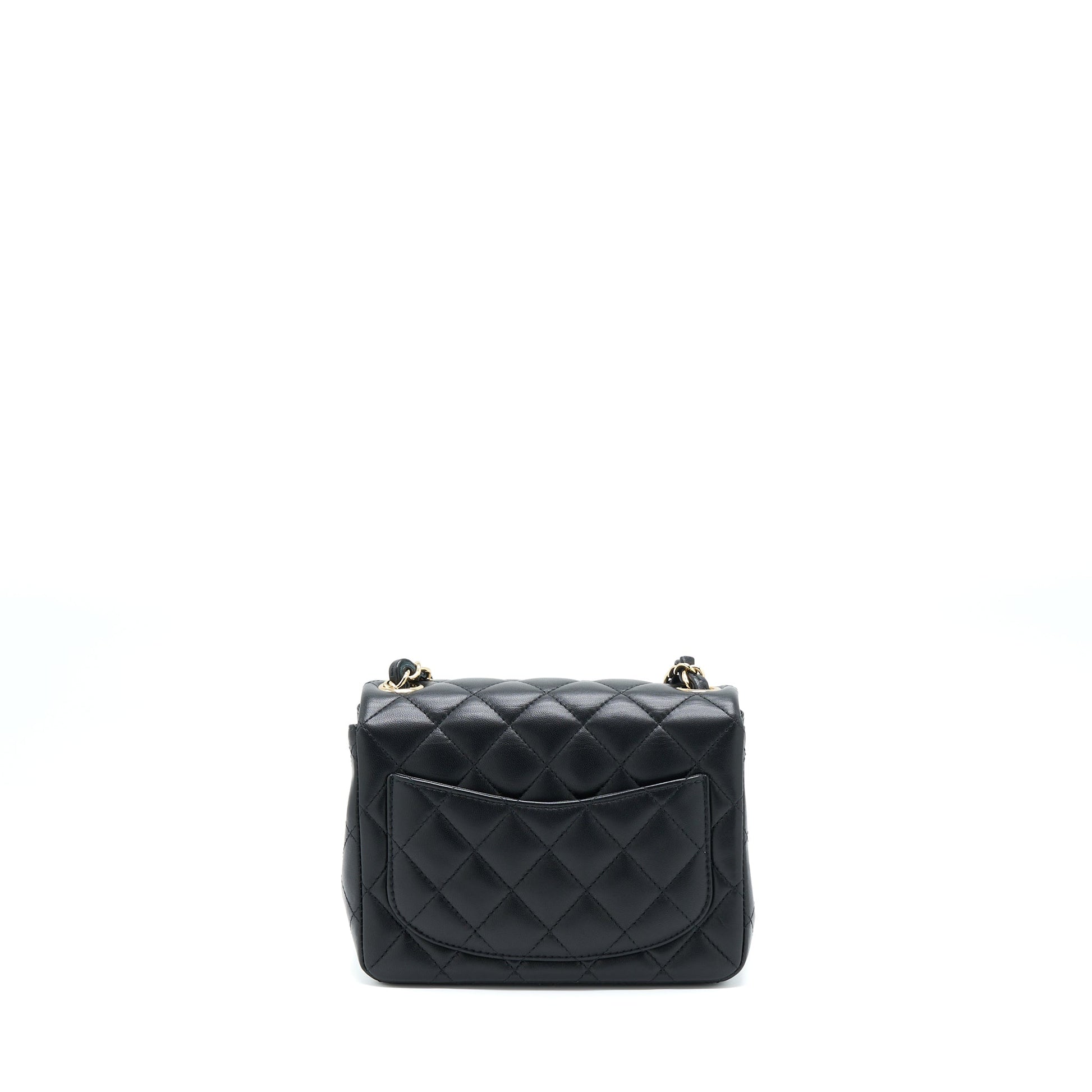 Chanel Classic Square Flap Lambskin LGHW Microchip Black Shoulder Bag