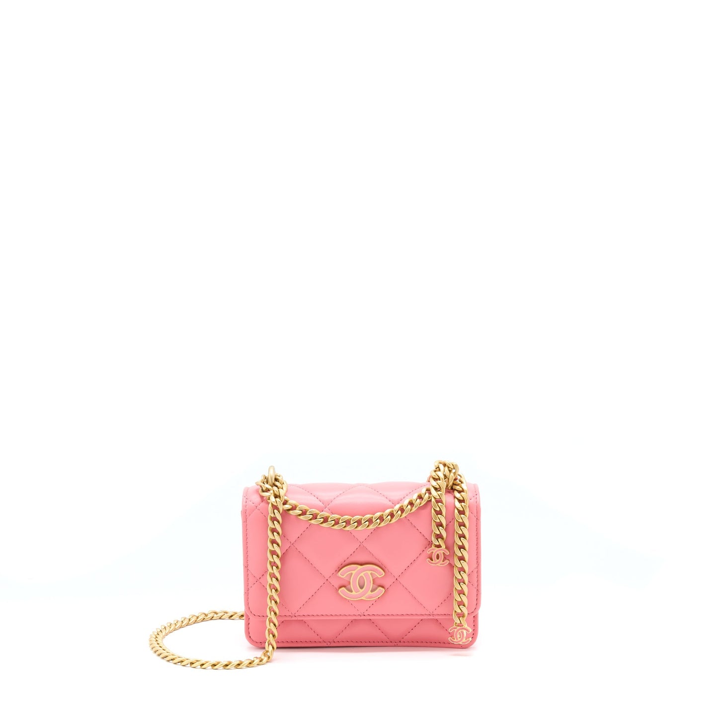 Chanel 22P Seasonal Square On Lambskin GHW Pink Wallet Case