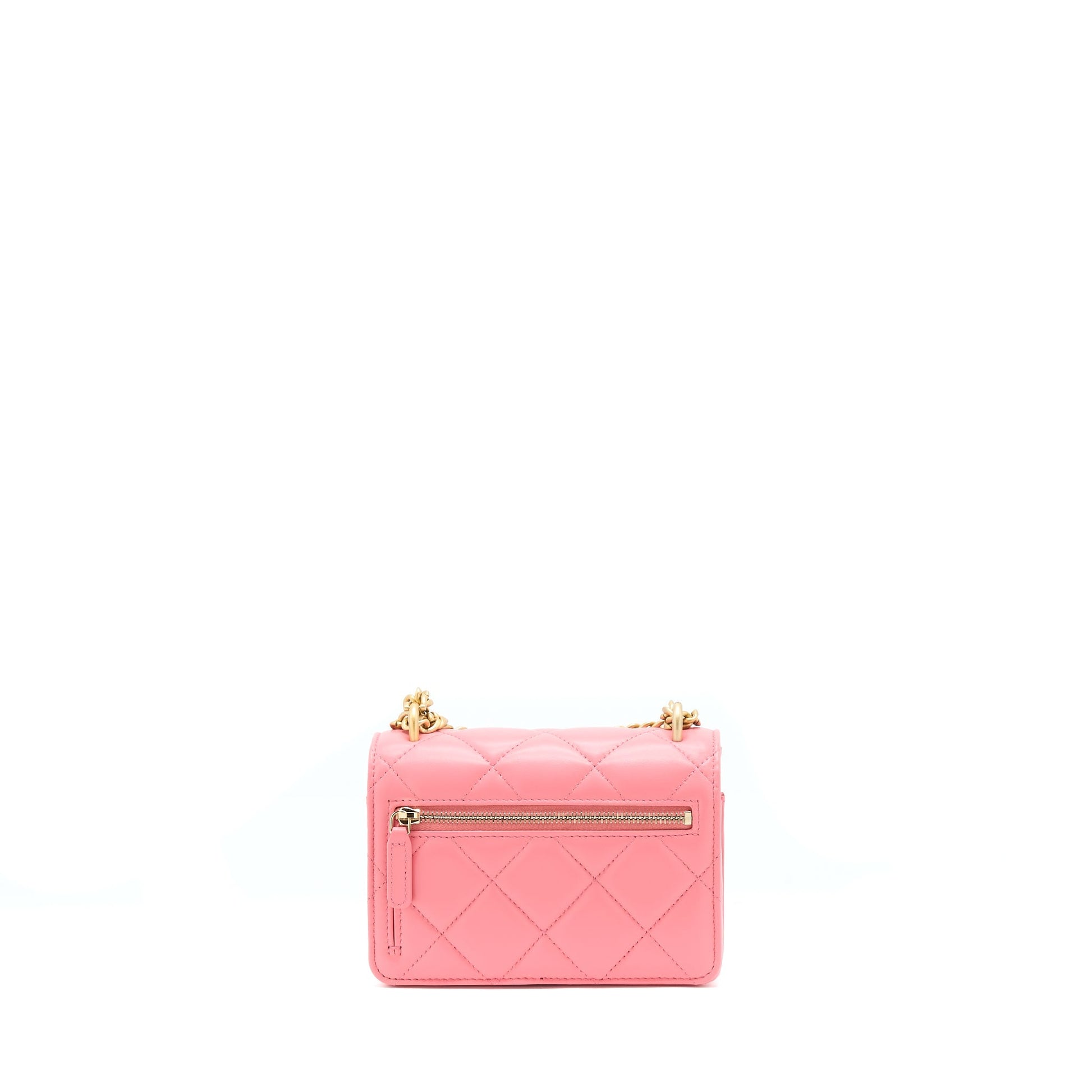 Chanel 22P Seasonal Square On Lambskin GHW Pink Wallet Case