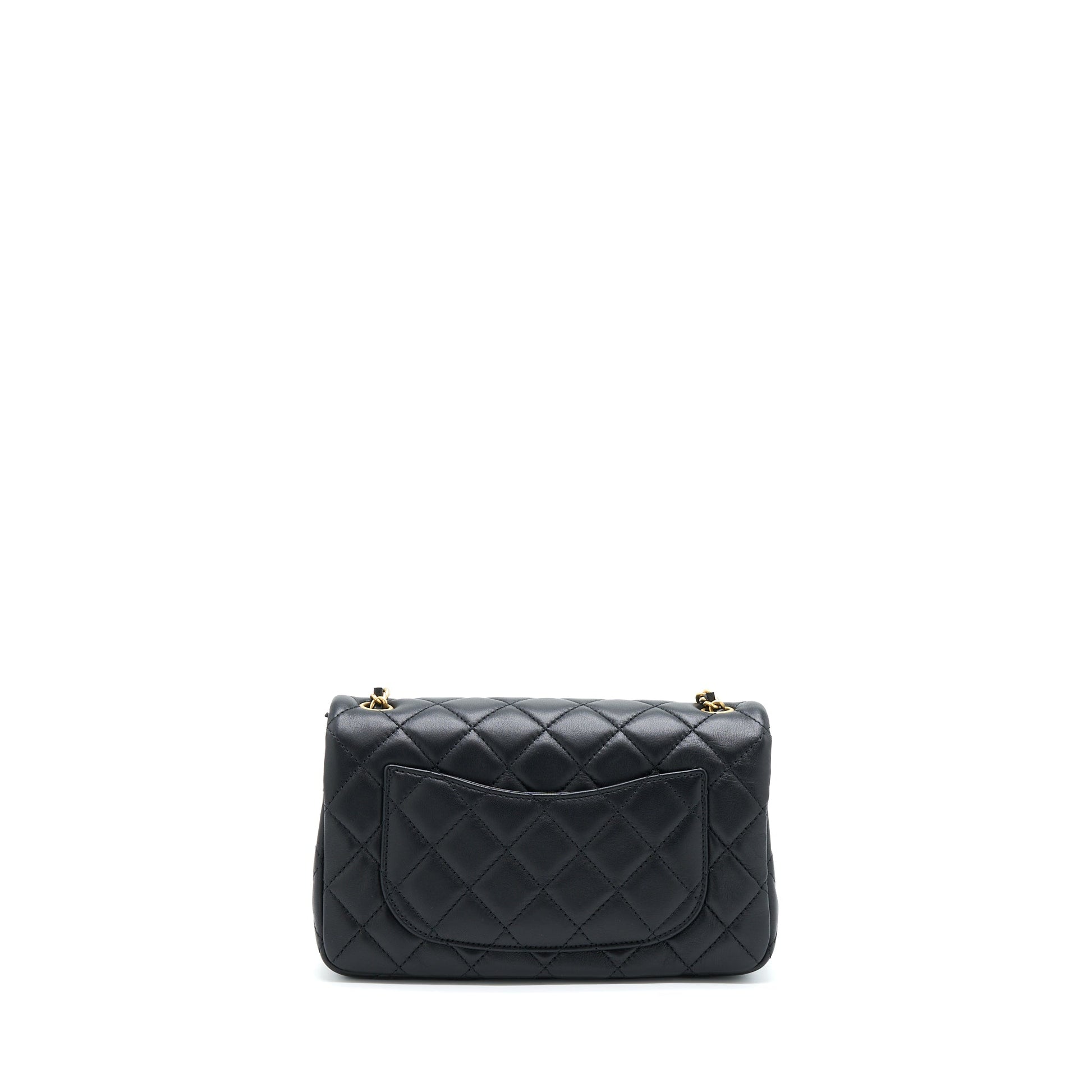 Chanel Pearl Crush Rectangular Lambskin GHW Microchip Black Mini Bag