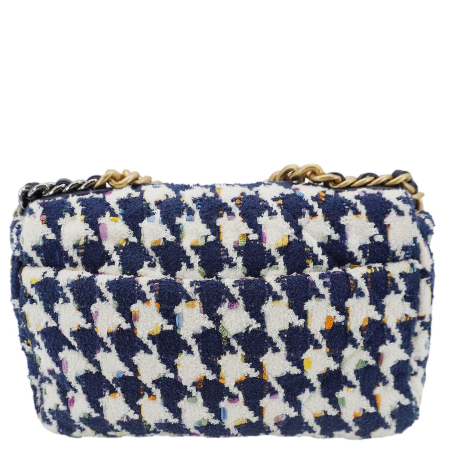 Chanel 19 Flap Medium Quilted Tweed Hobo Bag Navy Blue