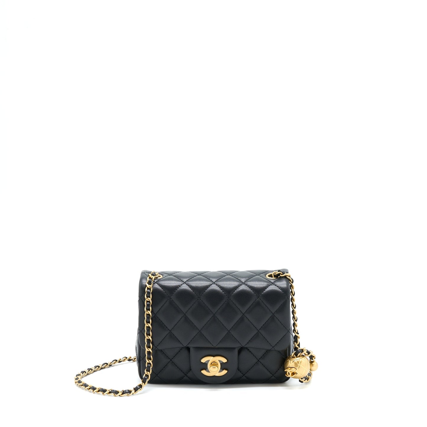 Chanel Pearl Crush Square Flap Lambskin GHW Black Shoulder Bag With Ghw