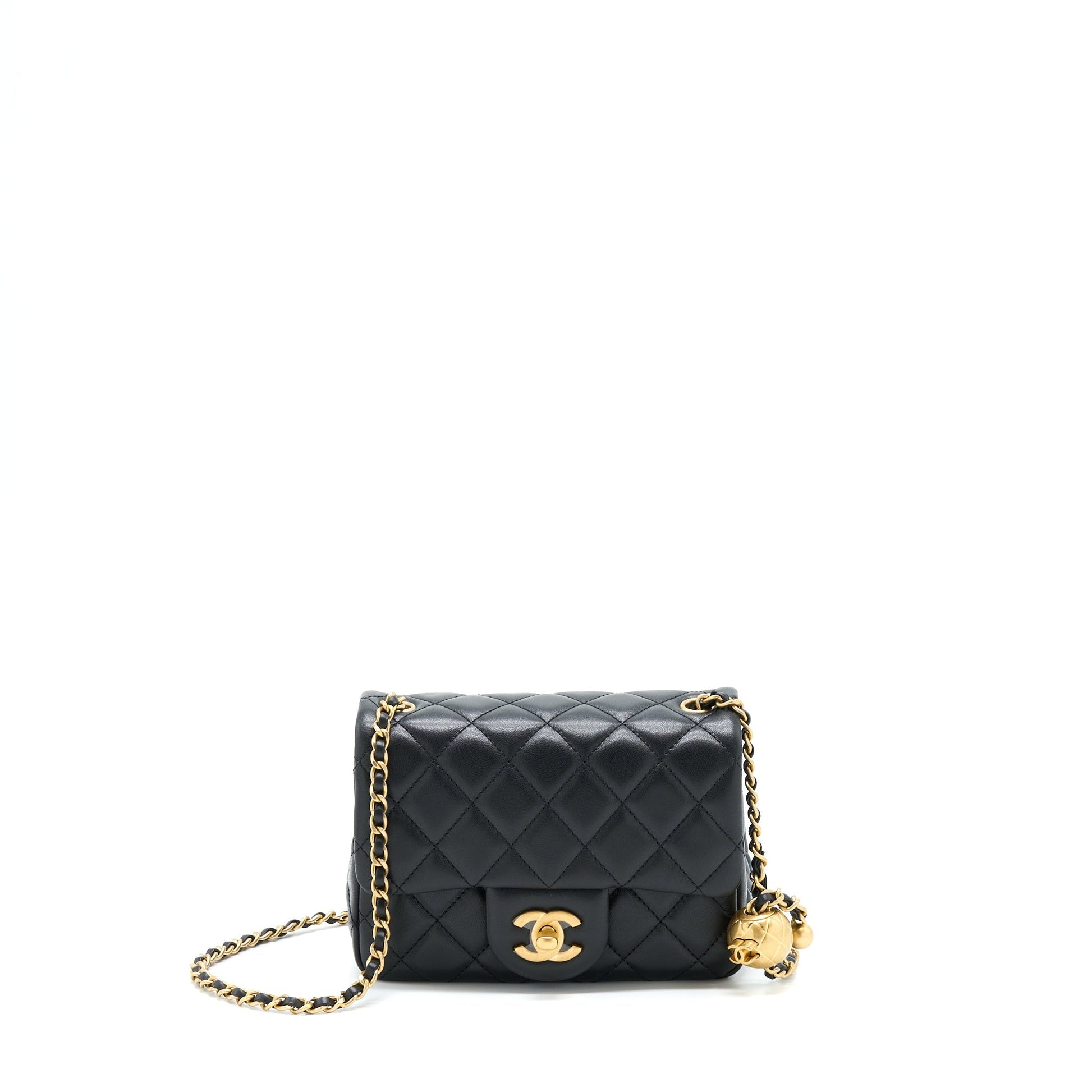Chanel Pearl Crush Square Flap Lambskin GHW Black Shoulder Bag With Ghw