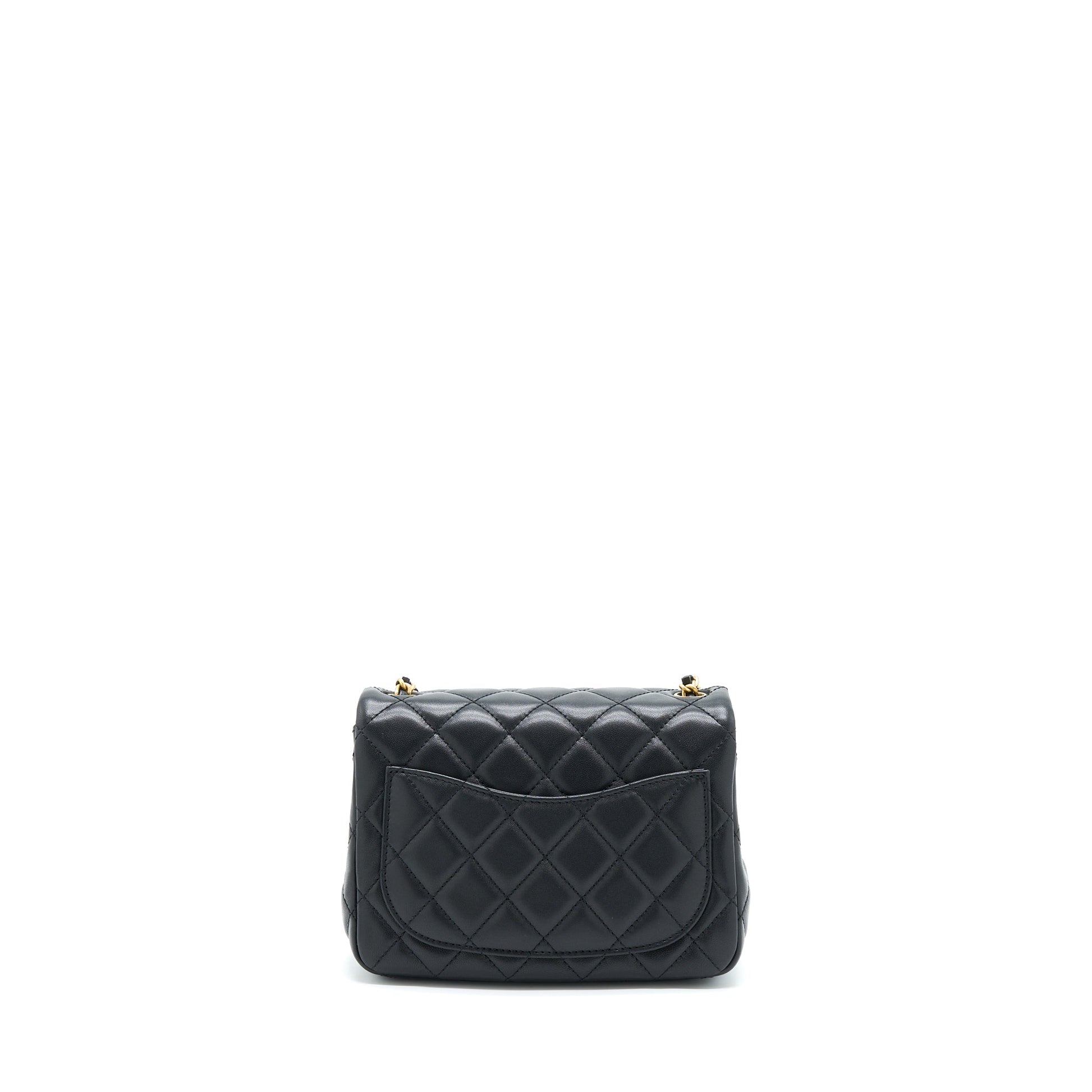 Chanel Pearl Crush Square Flap Lambskin GHW Black Shoulder Bag With Ghw