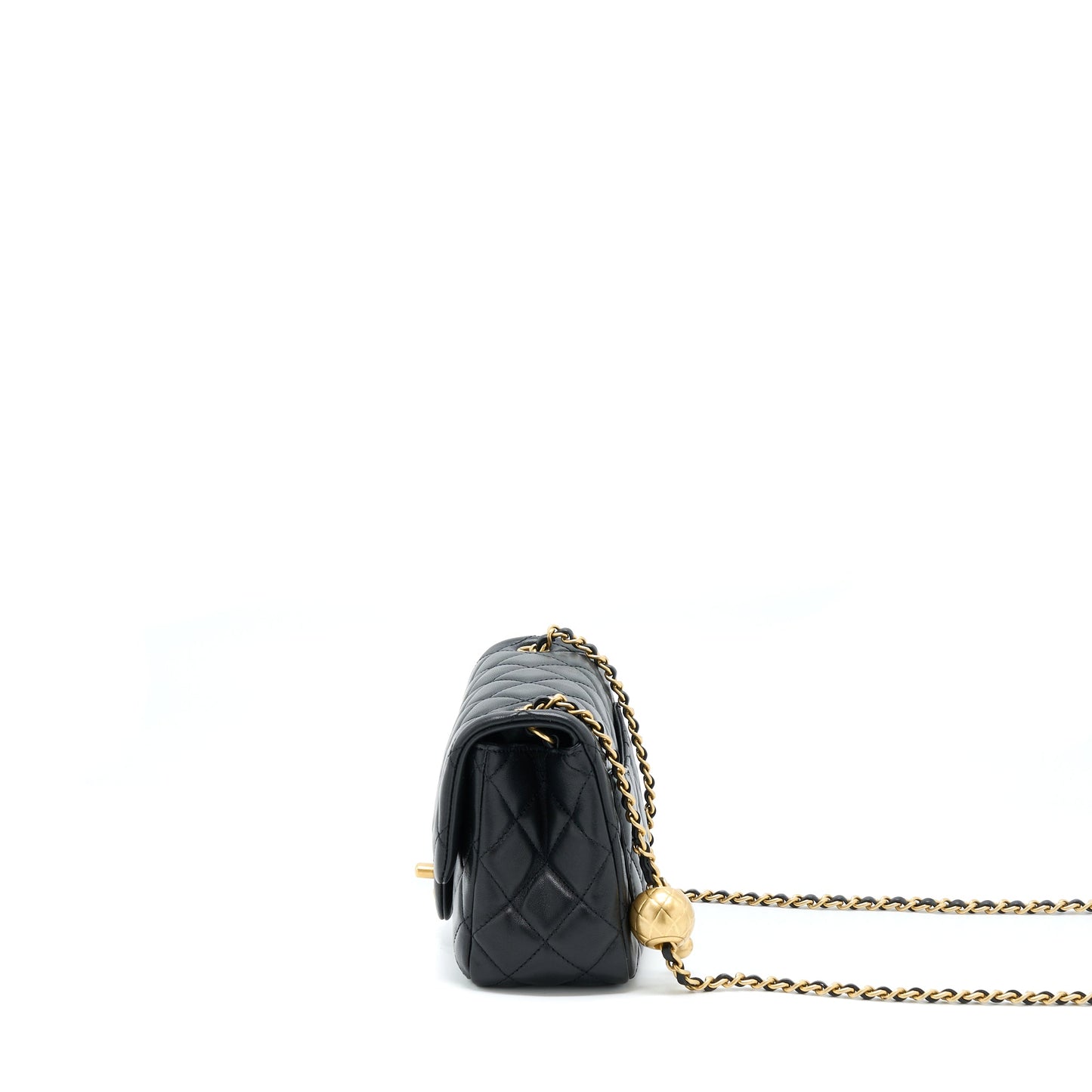 Chanel Pearl Crush Square Flap Lambskin GHW Black Shoulder Bag With Ghw
