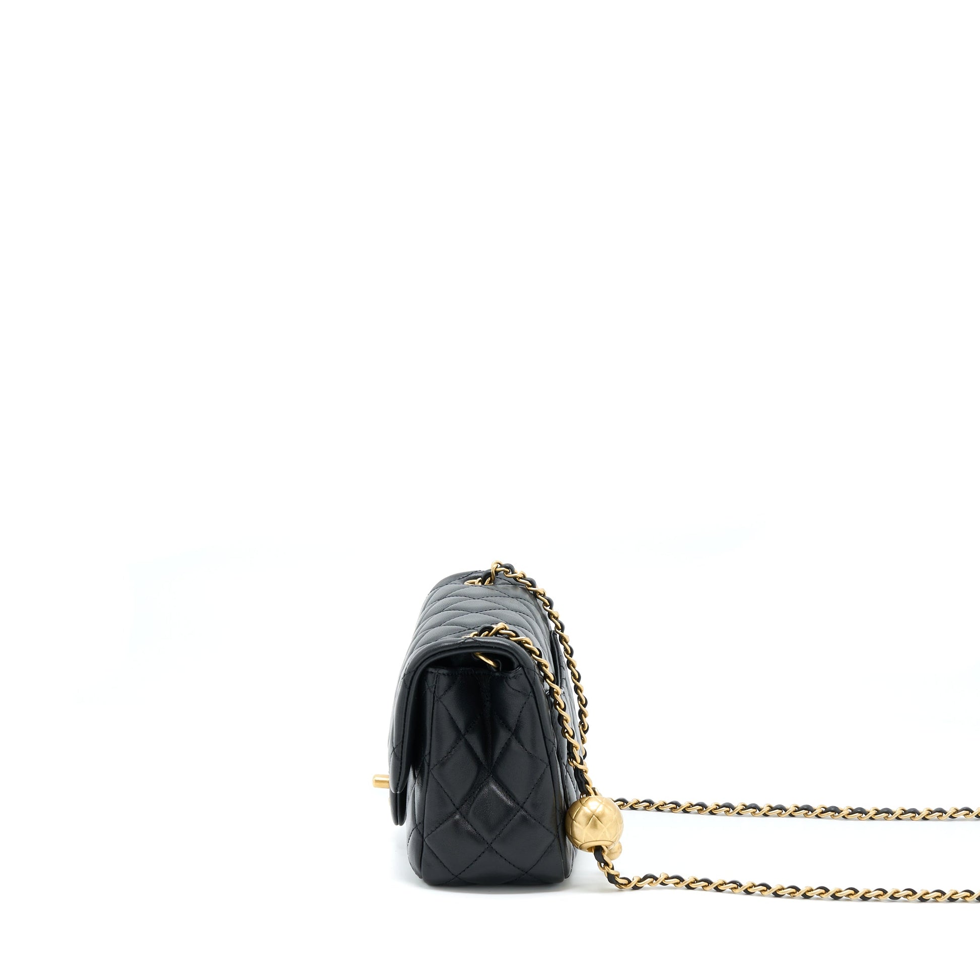 Chanel Pearl Crush Square Flap Lambskin GHW Black Shoulder Bag With Ghw