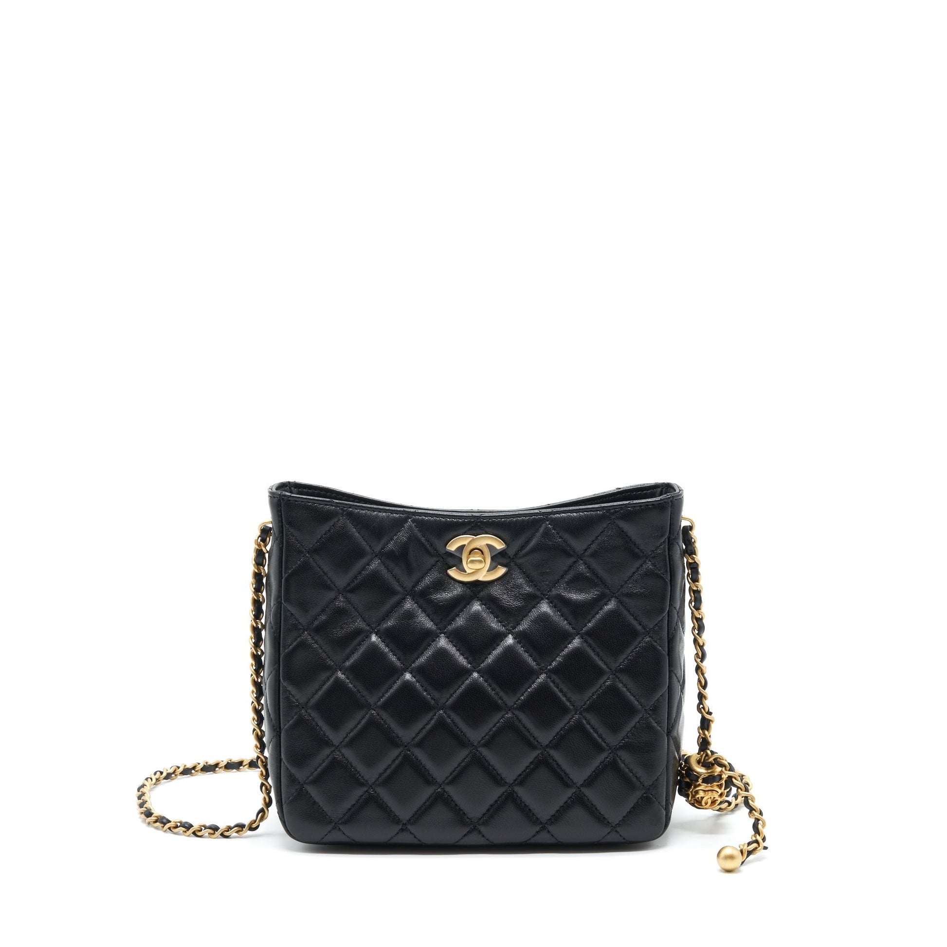 Chanel 22S Pearl Crush Hobo Lambskin GHW Black Shoulder Bag Black Ghw