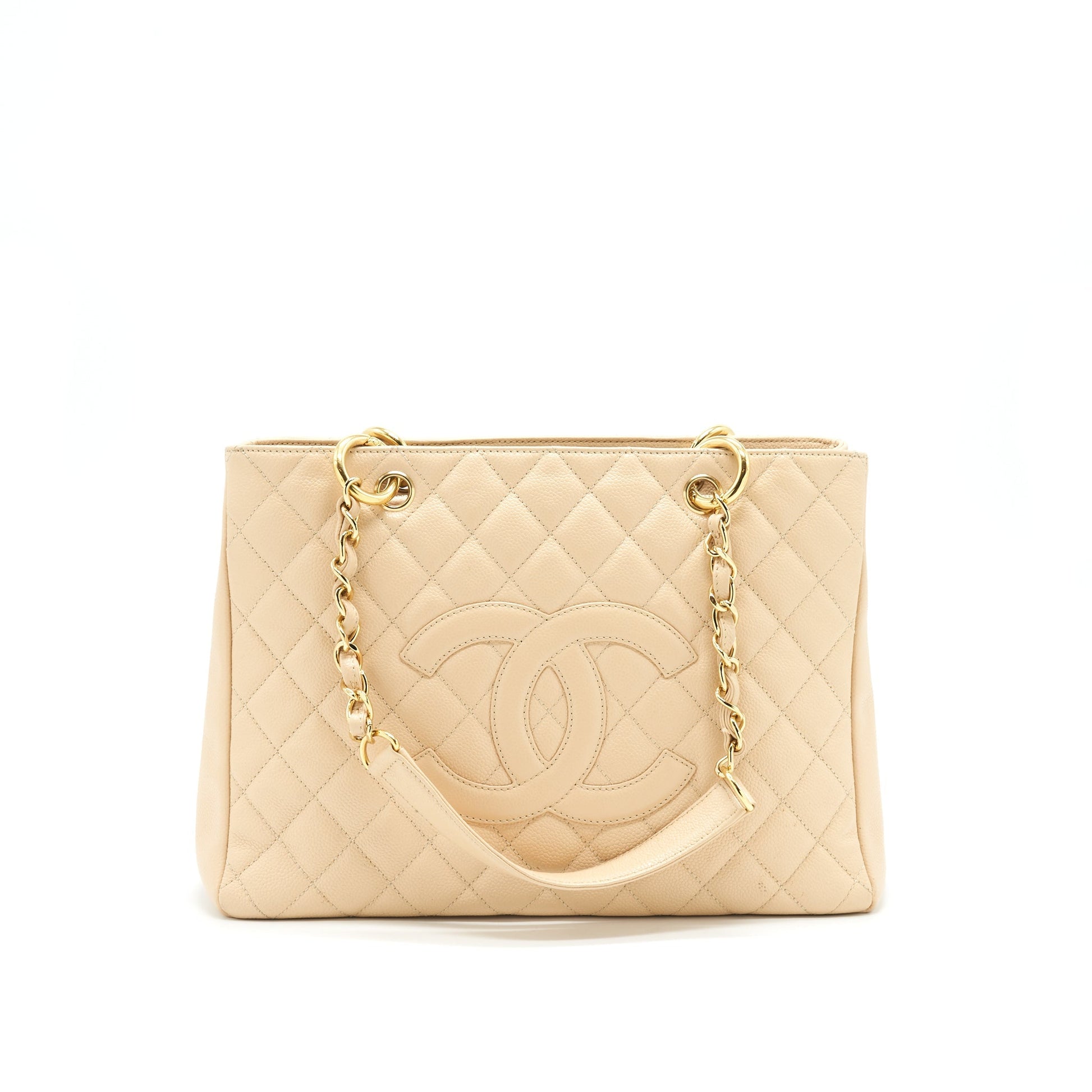 Chanel CAVIAR GRAND SHOPPING GST GHW Beige Tote Bag
