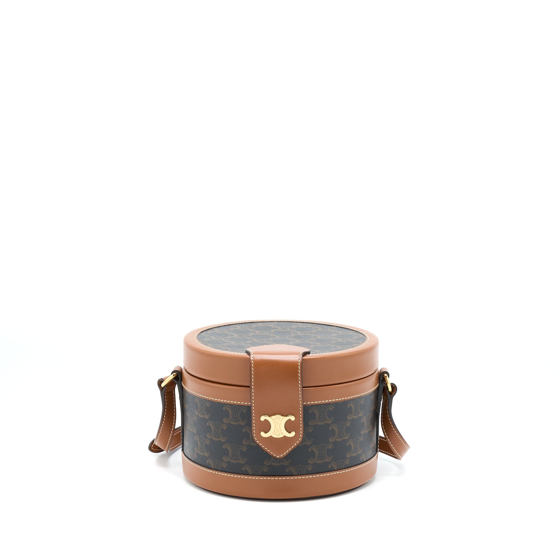 Celine Tambour Purse Triomphe And Calfskin Handbag Canvas Tan Travel Bag