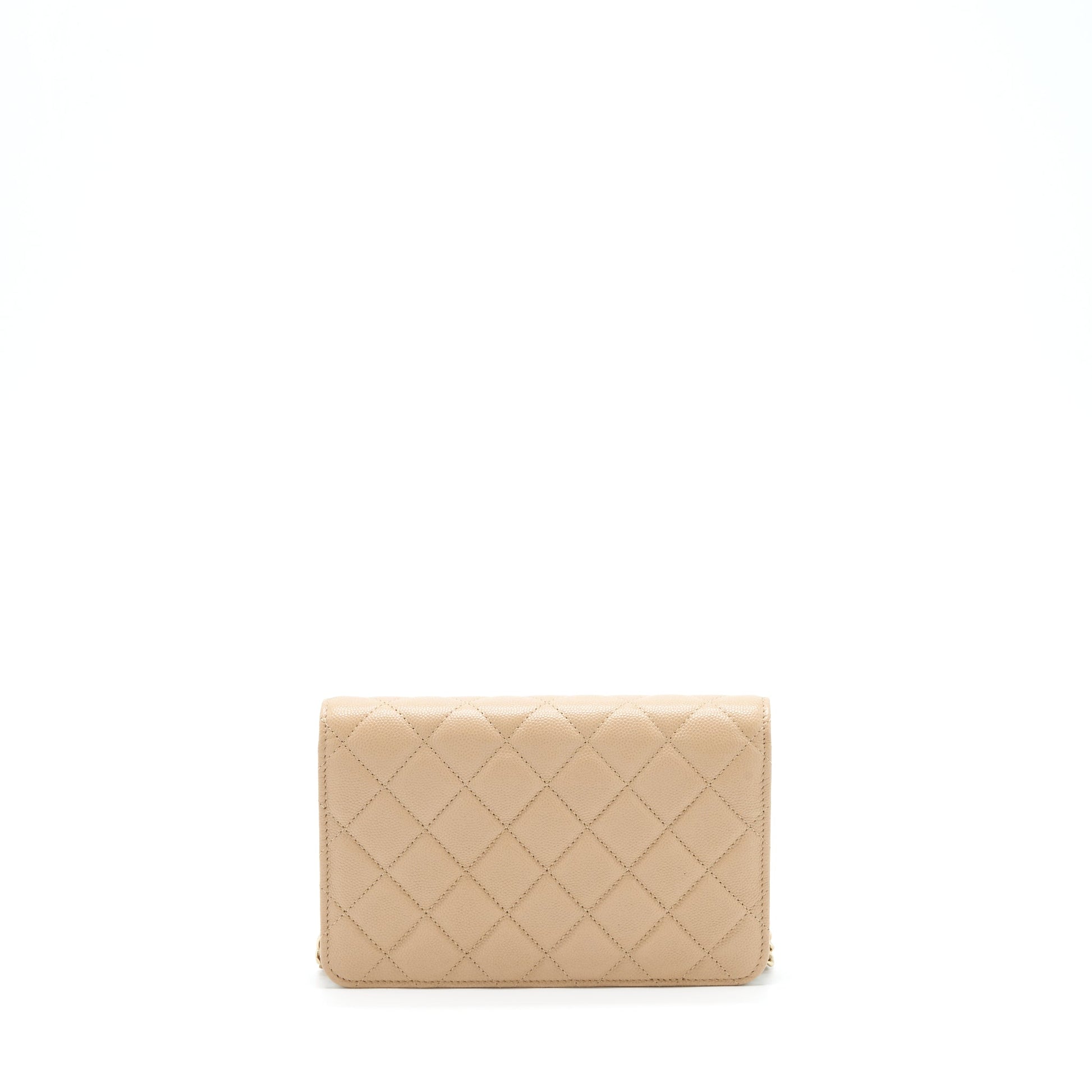 Chanel 22S detailed Logo on Caviar Dark Beige Wallet Case