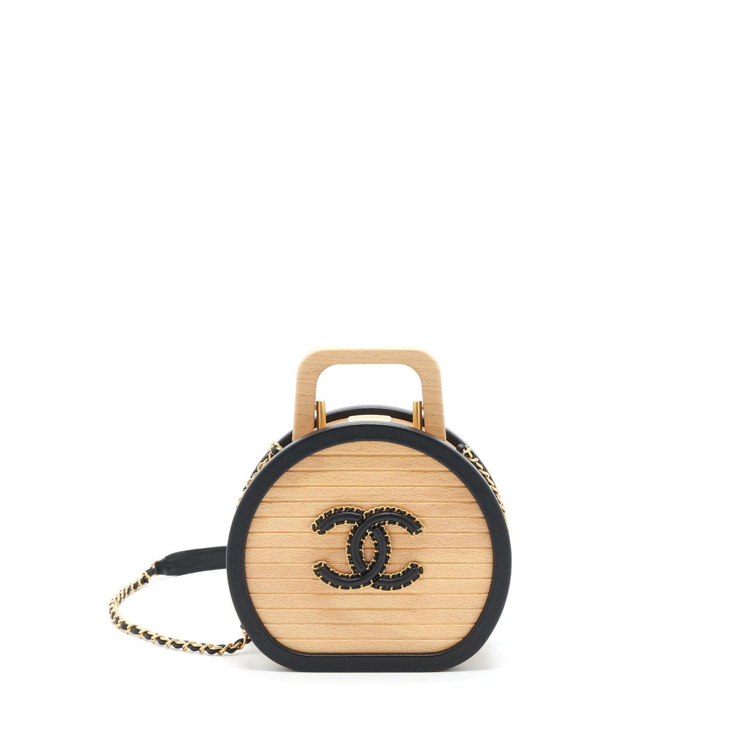 Chanel 22C vanity beech wood calfskin GHW Black Beige Small Handbag