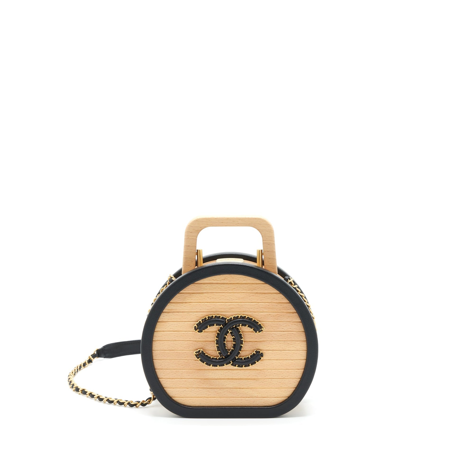 Chanel 22C vanity beech wood calfskin GHW Black Beige Small Handbag
