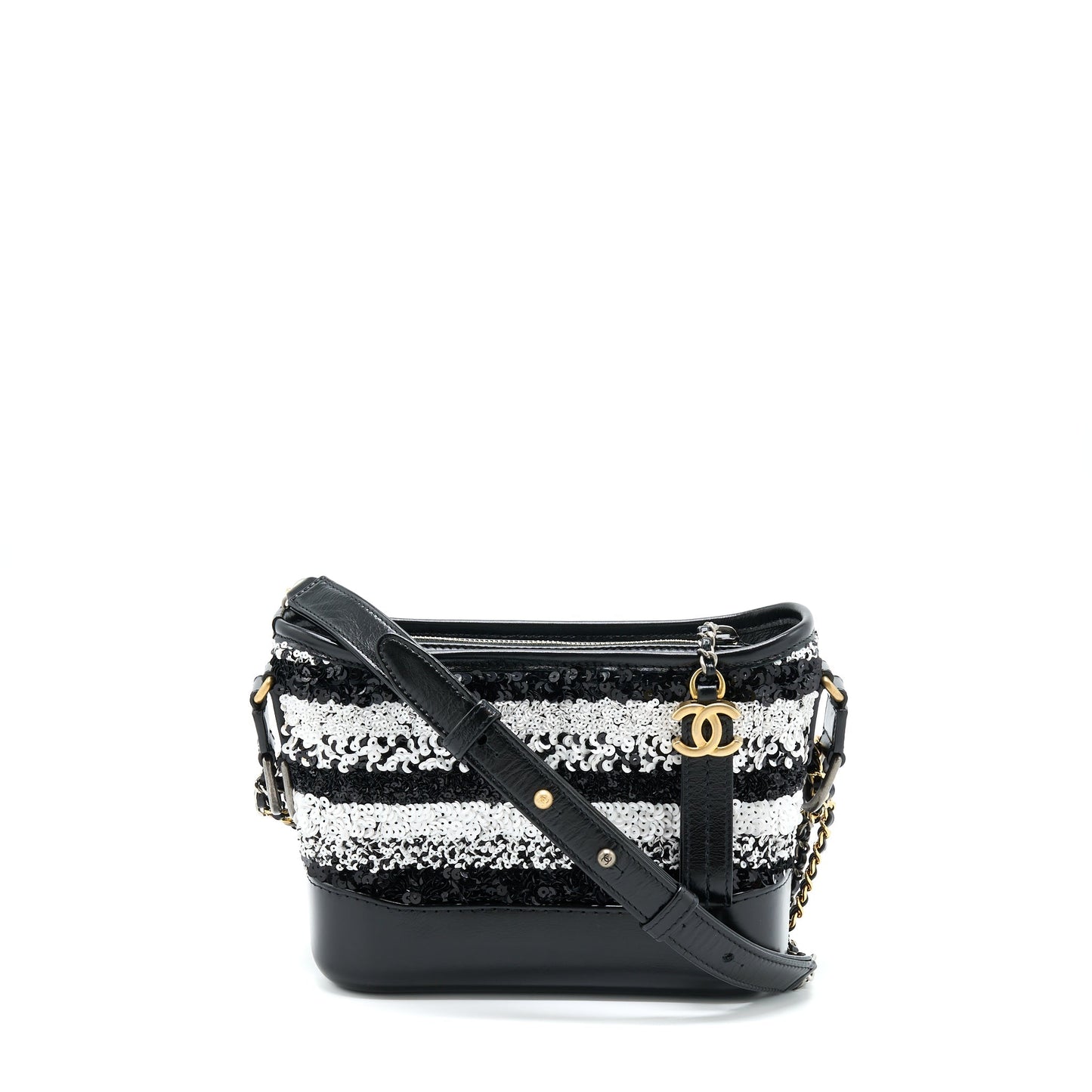 Chanel Gabrielle Hobo Sequins Hardware Multicolour Black White Small Shoulder Bag
