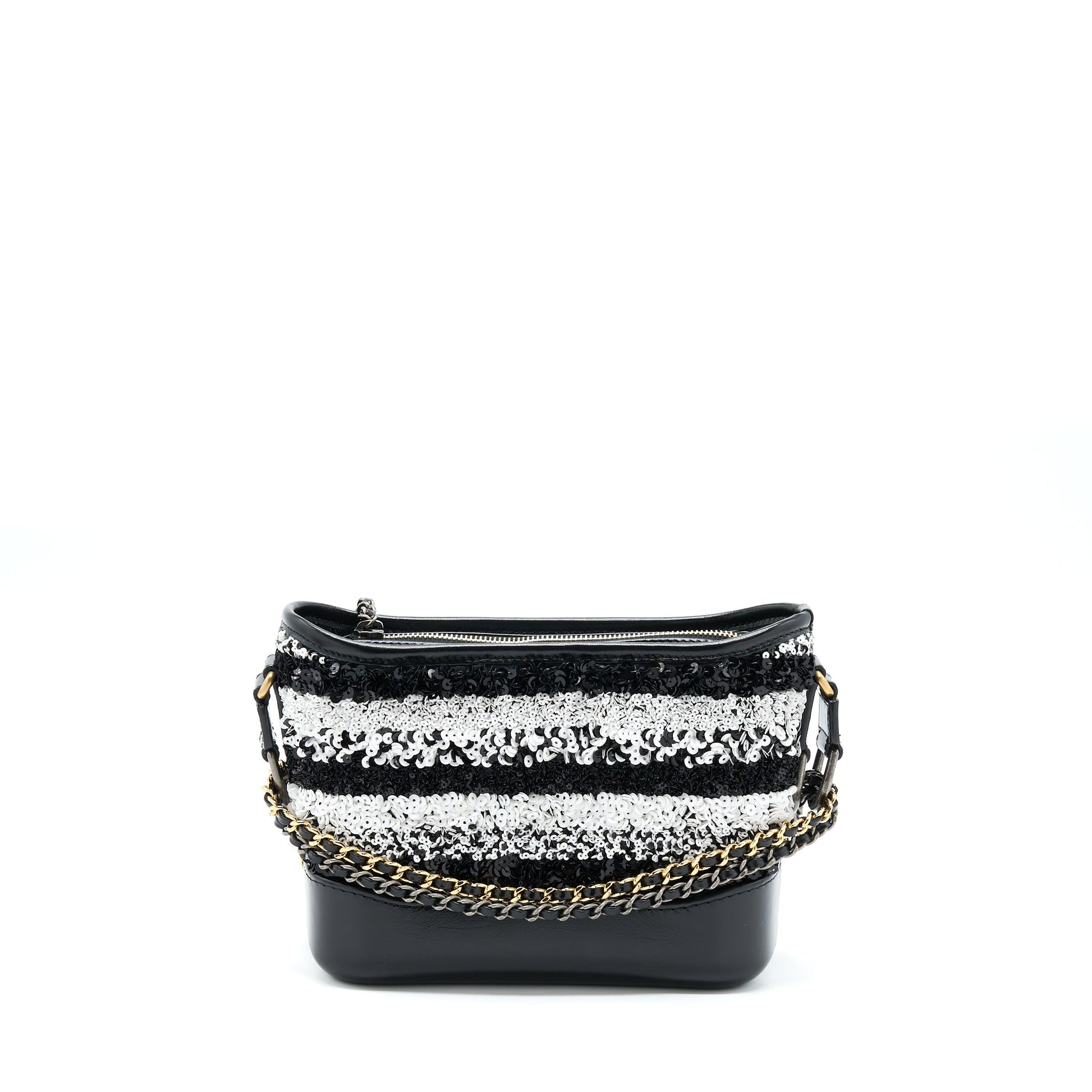 Chanel Gabrielle Hobo Sequins Hardware Multicolour Black White Small Shoulder Bag