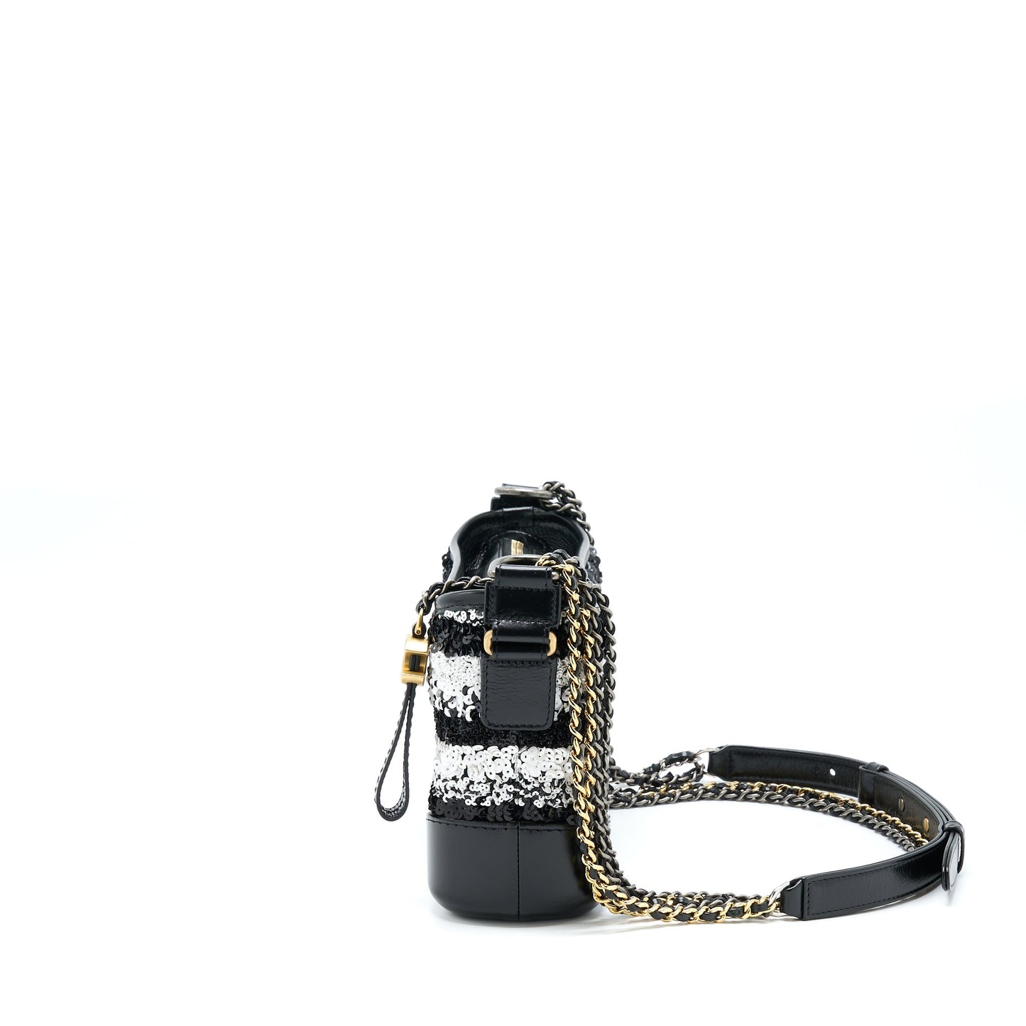 Chanel Gabrielle Hobo Sequins Hardware Multicolour Black White Small Shoulder Bag