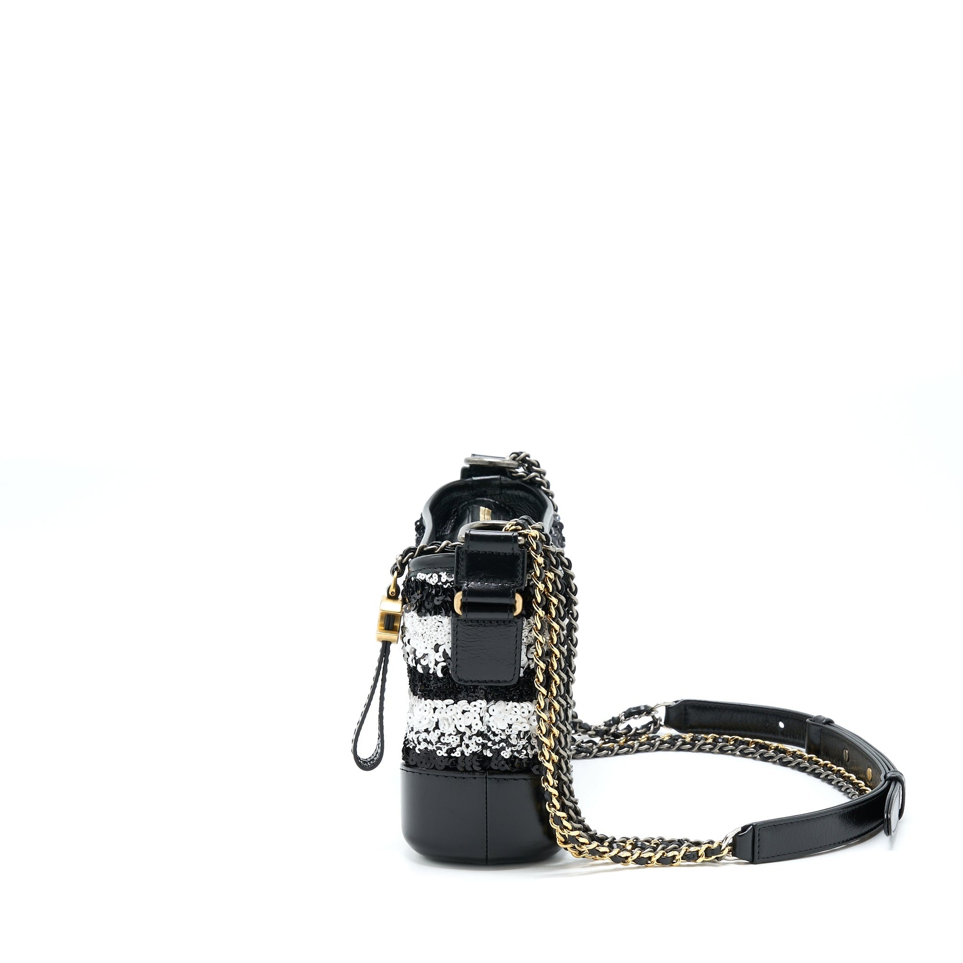 Chanel Gabrielle Hobo Sequins Hardware Multicolour Black White Small Shoulder Bag