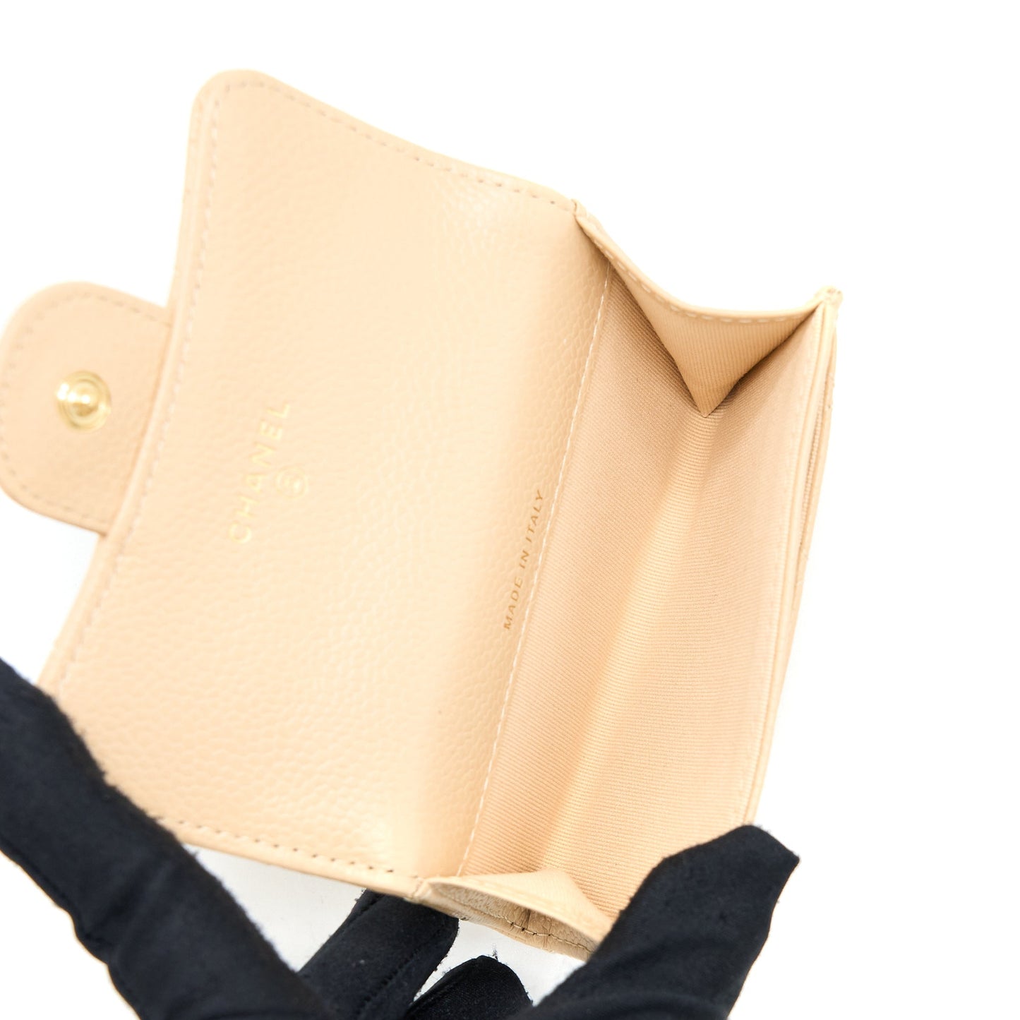 Chanel Classic Flap Card Holder Caviar GHW Beige Wallet Case Ghw 1