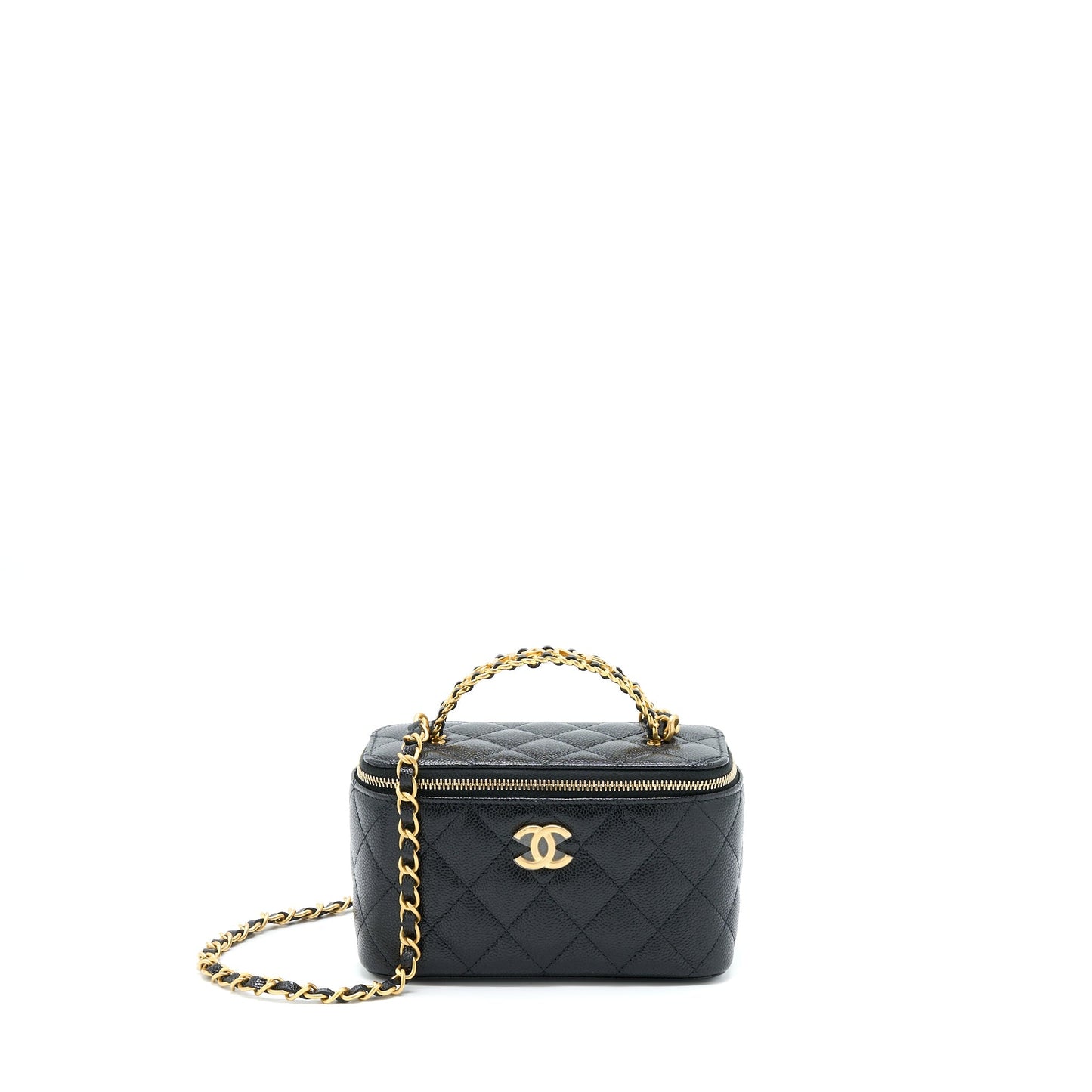 Chanel Letter Top Handle Long Vanity Caviar Black Handbag