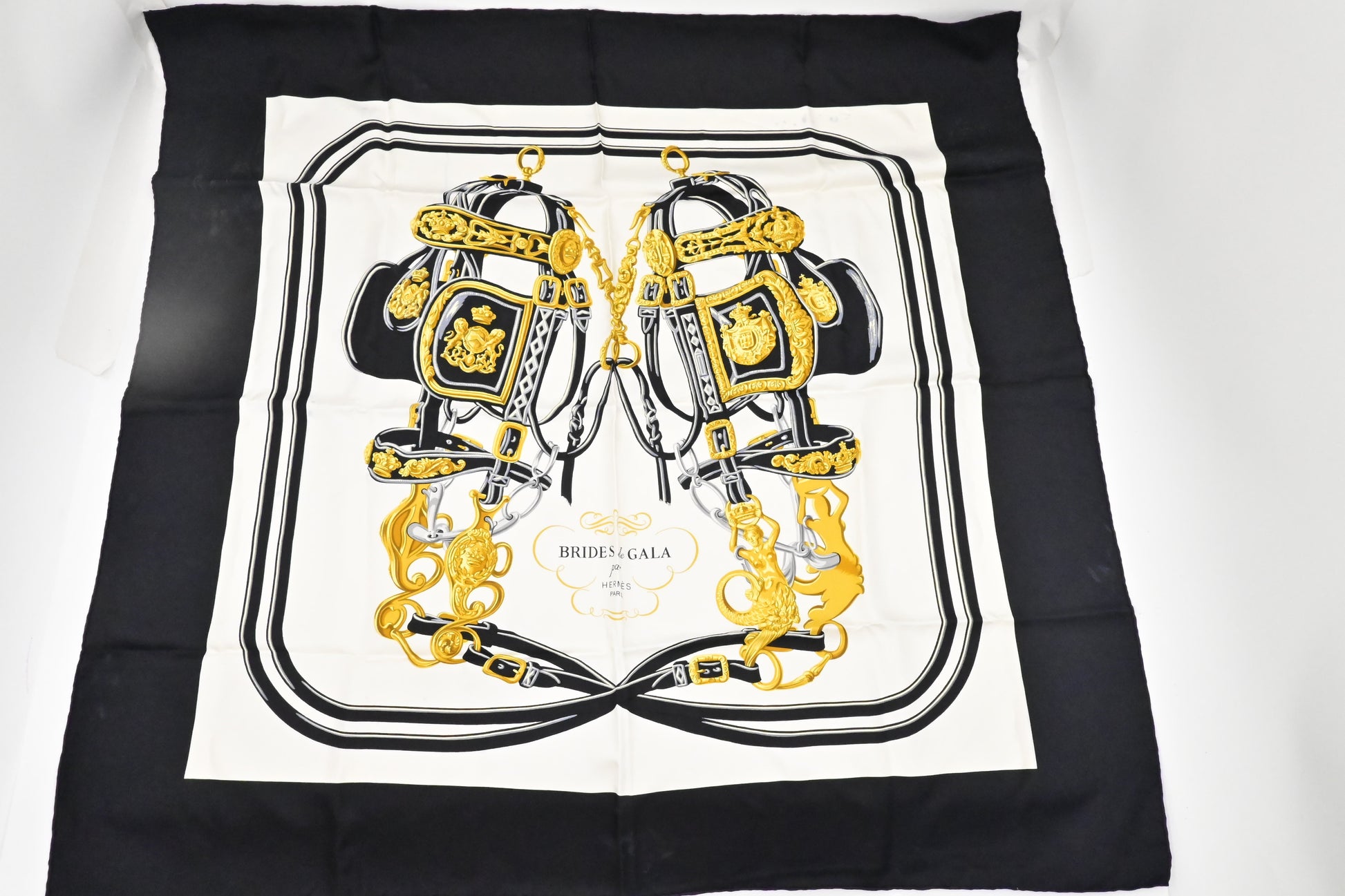 Hermes "Brides De Gala" Carre In Silk Handbag Black Travel Bag