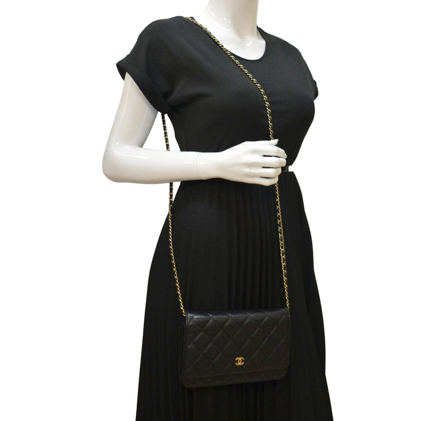 Chanel Woc Caviar On Leather Black Wallet Case