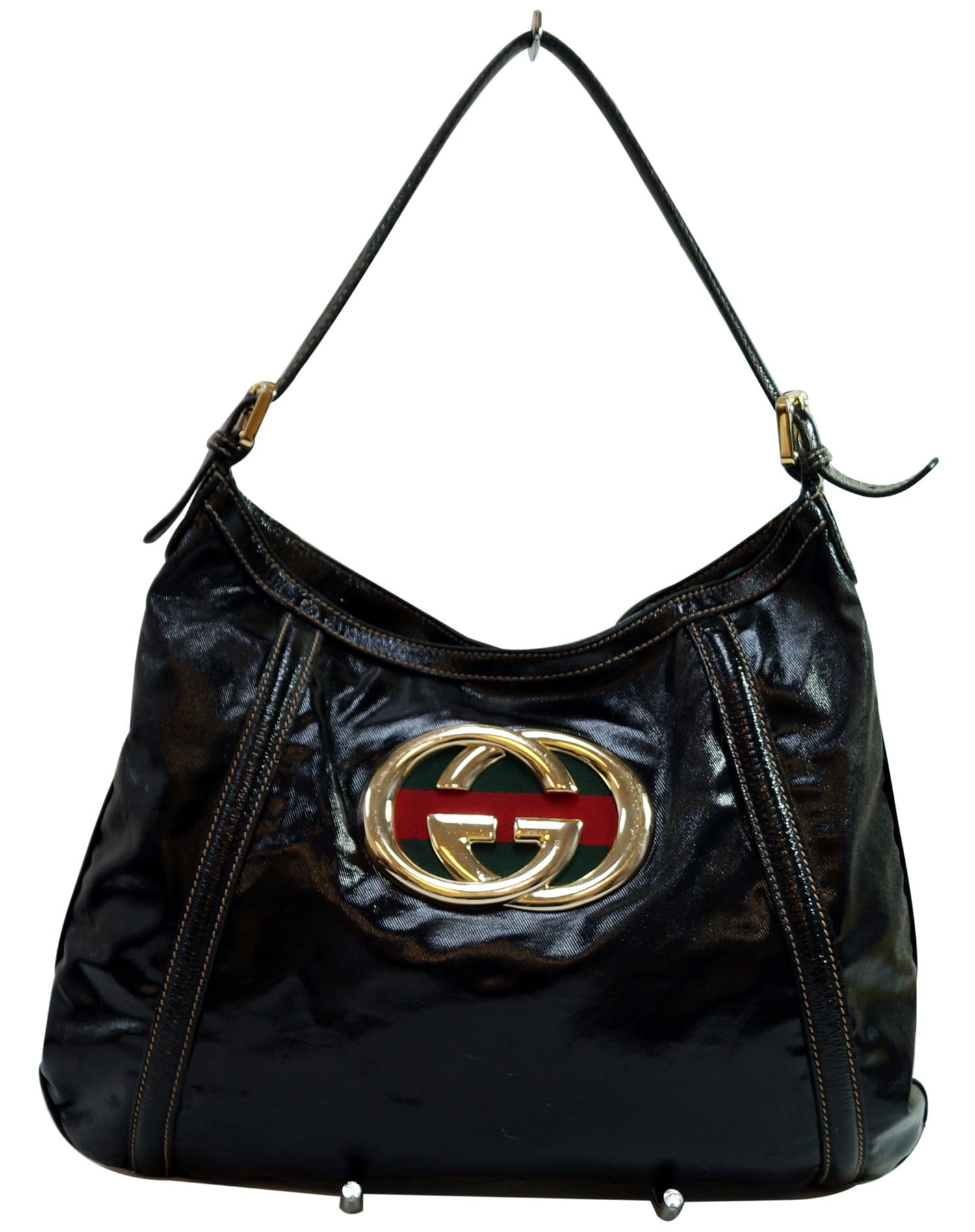 Gucci Patent Britt Hobo Bag Leather Black Travel Bag