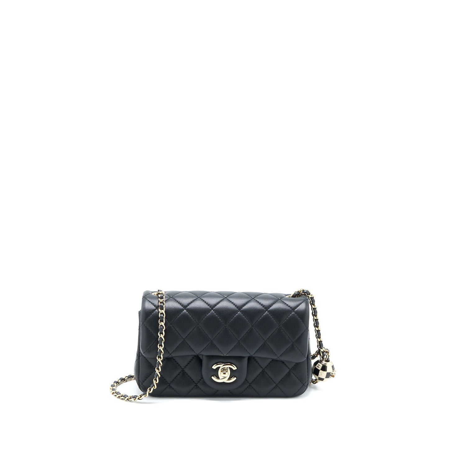 Chanel 23C Pearl Crush Rectangular Flap Lambskin Black Shoulder Bag Lghw Microchip
