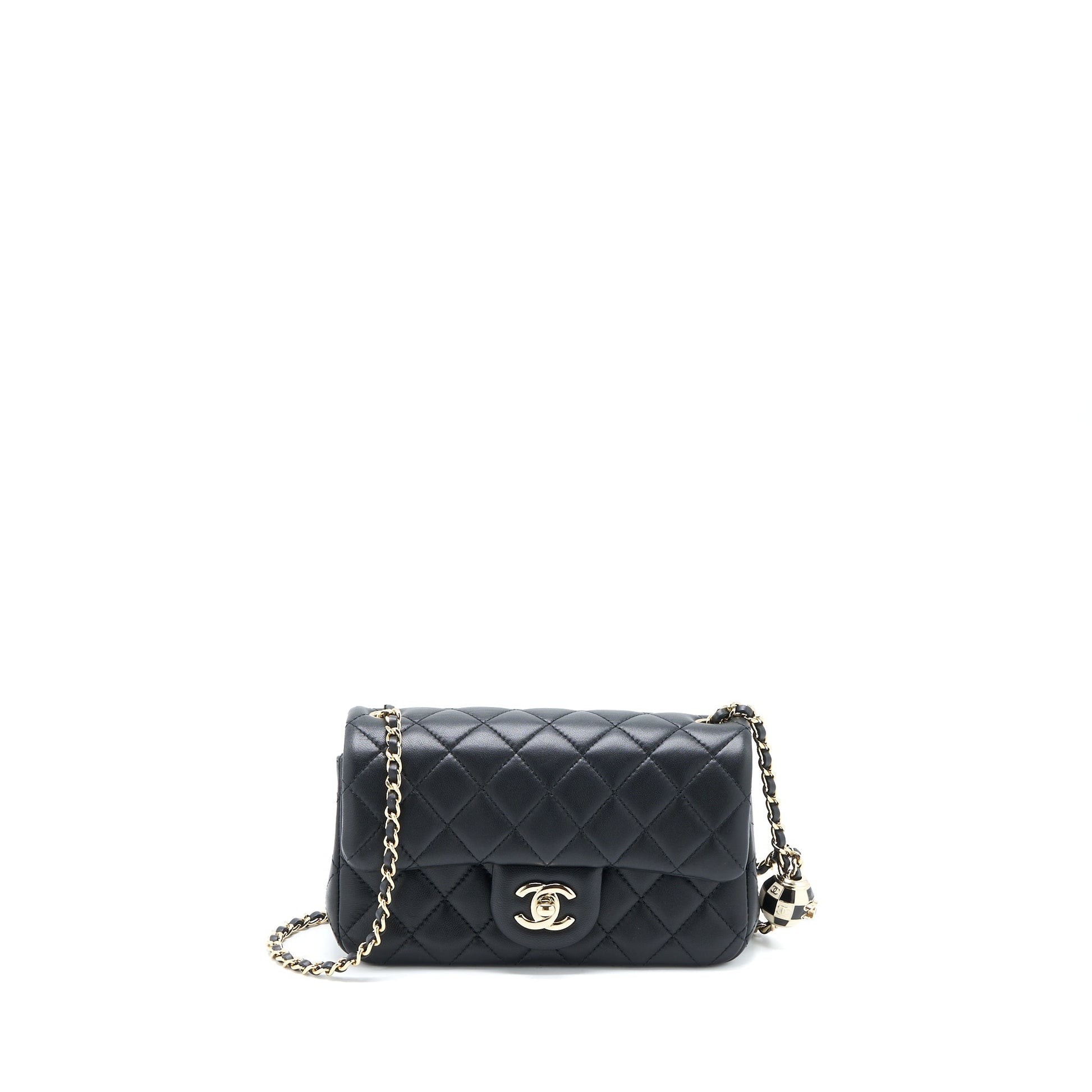 Chanel 23C Pearl Crush Rectangular Flap Lambskin Black Shoulder Bag Lghw Microchip