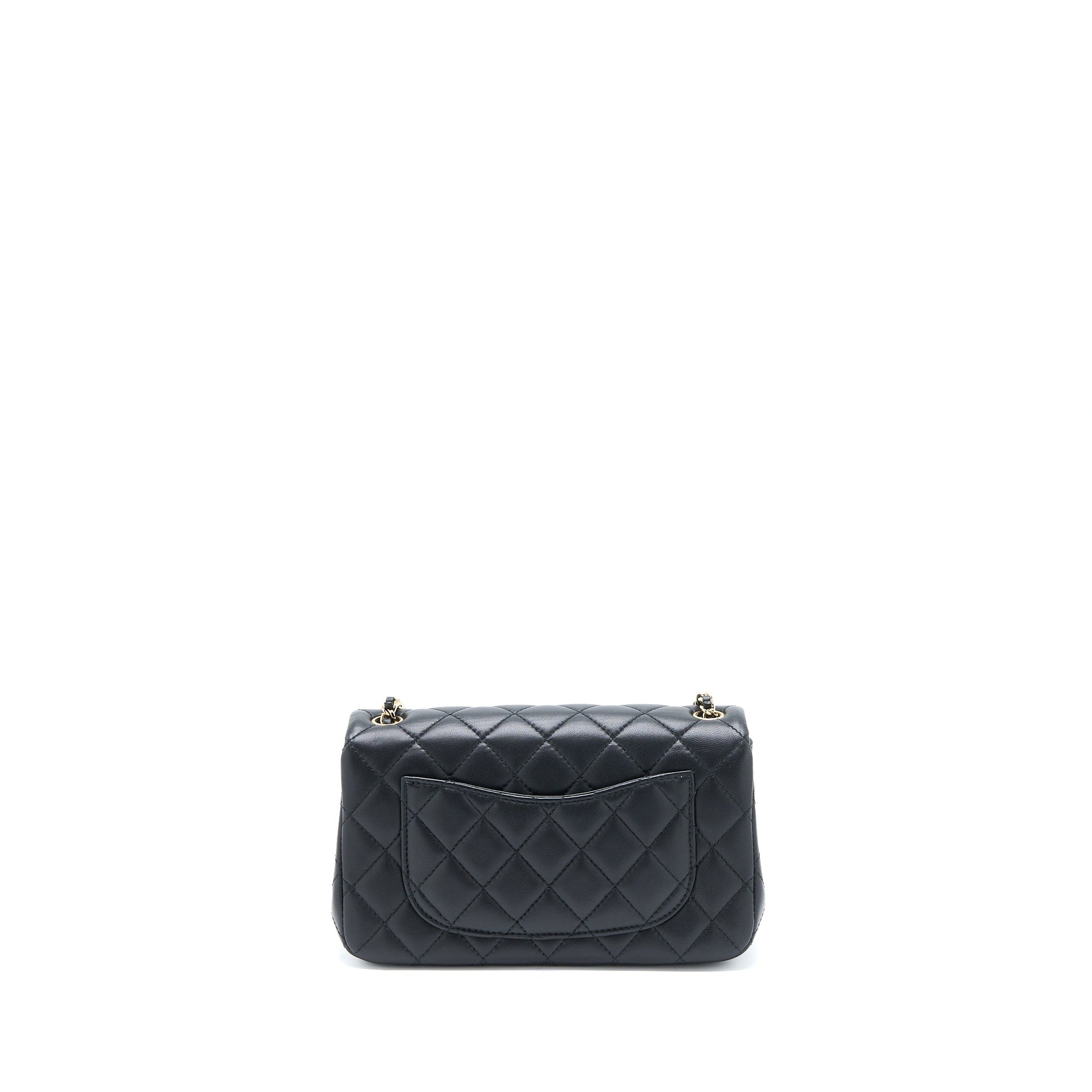 Chanel 23C Pearl Crush Rectangular Flap Lambskin Black Shoulder Bag Lghw Microchip