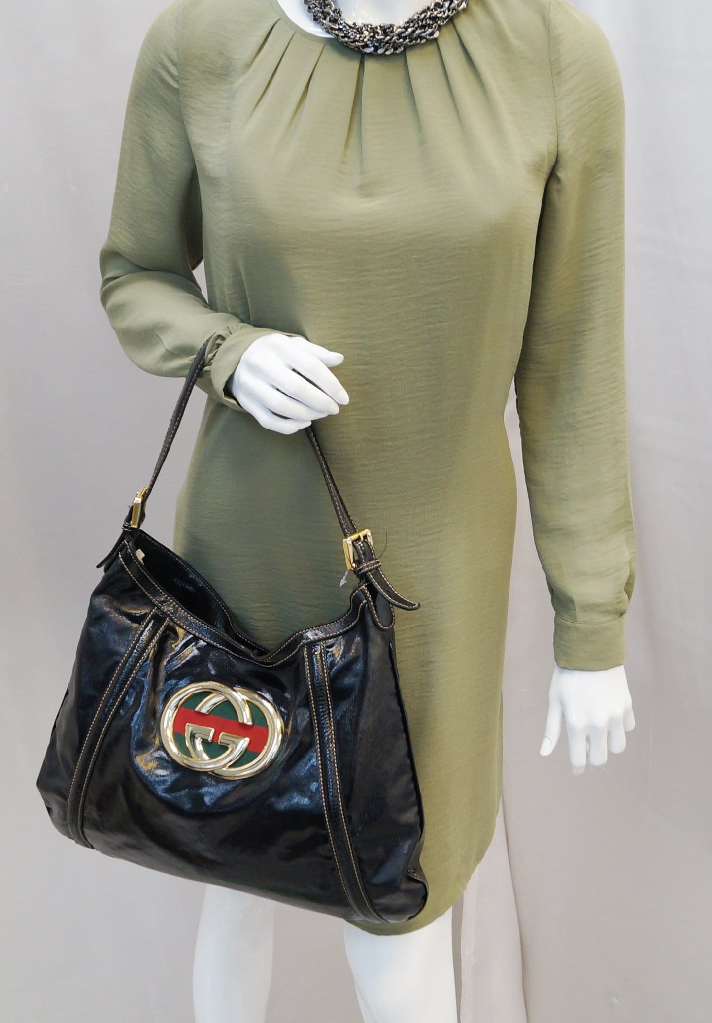 Gucci Patent Britt Hobo Bag Leather Black Travel Bag