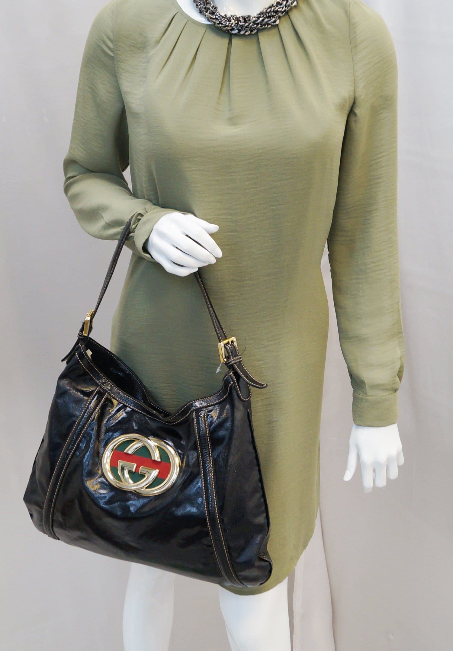 Gucci Patent Britt Hobo Bag Leather Black Travel Bag