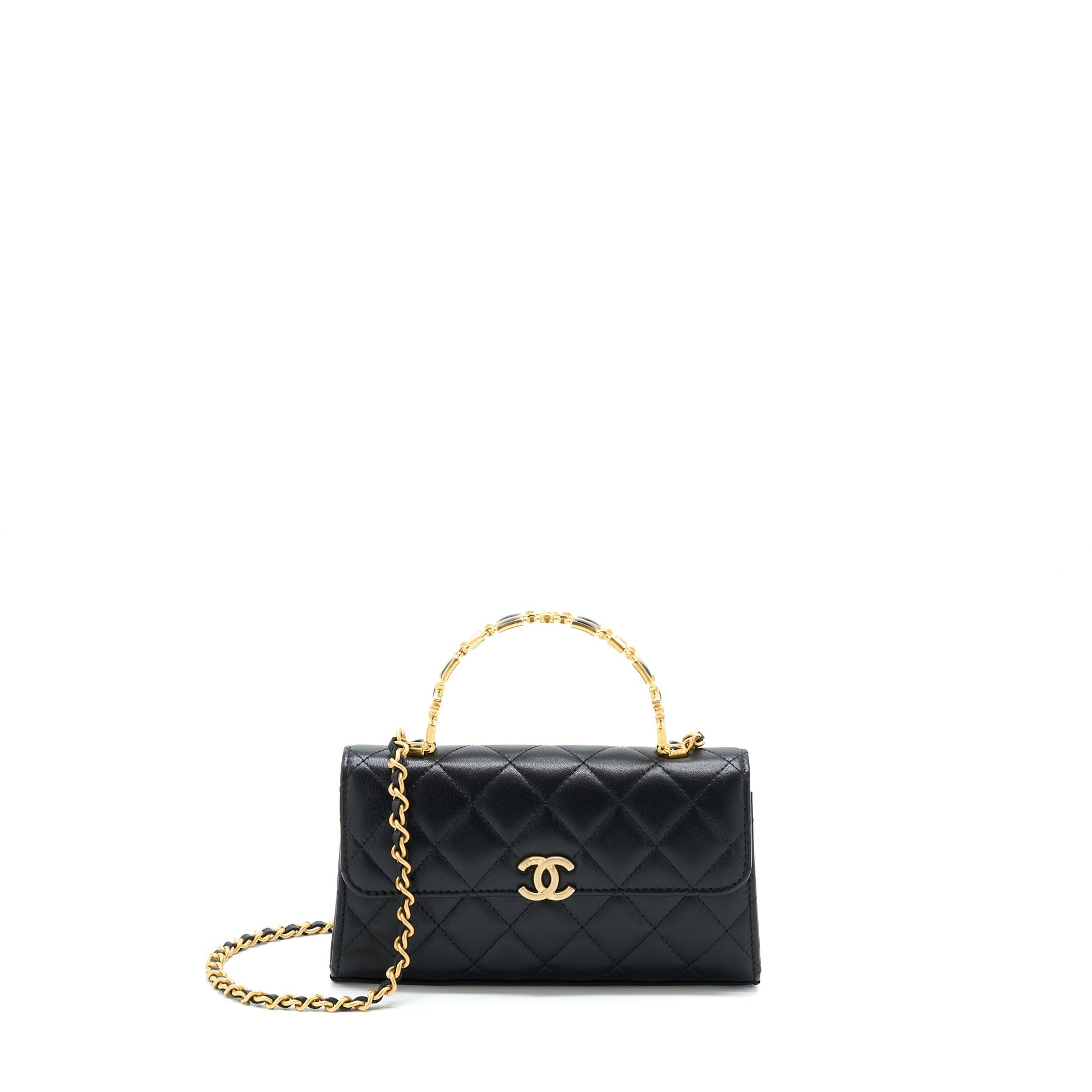 Chanel 22B Flap Enamel CC Logo Top Black Shoulder Bag Ghw 1