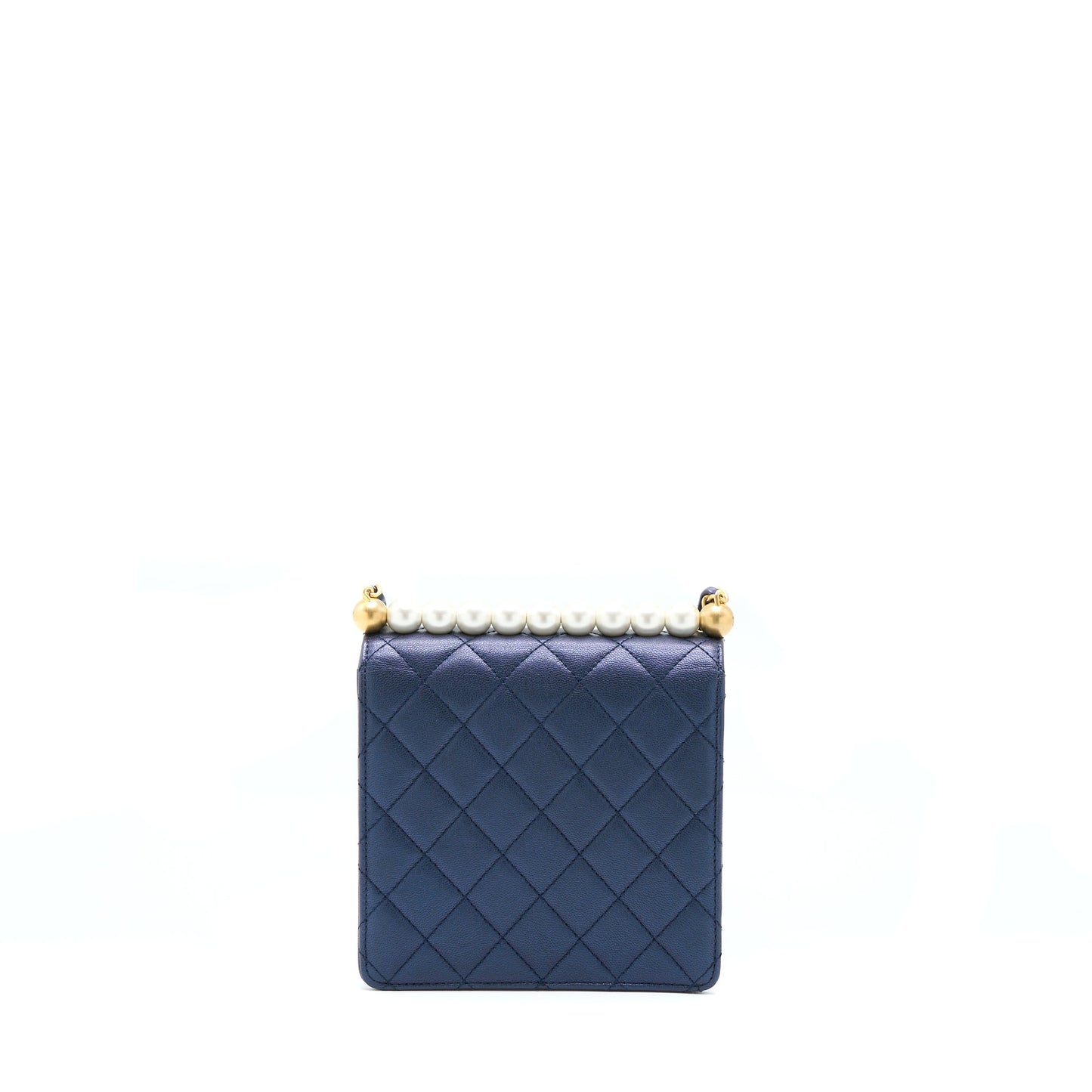 Chanel Vertical Pearl Flap Lambskin Dark GHW Blue Shoulder Bag