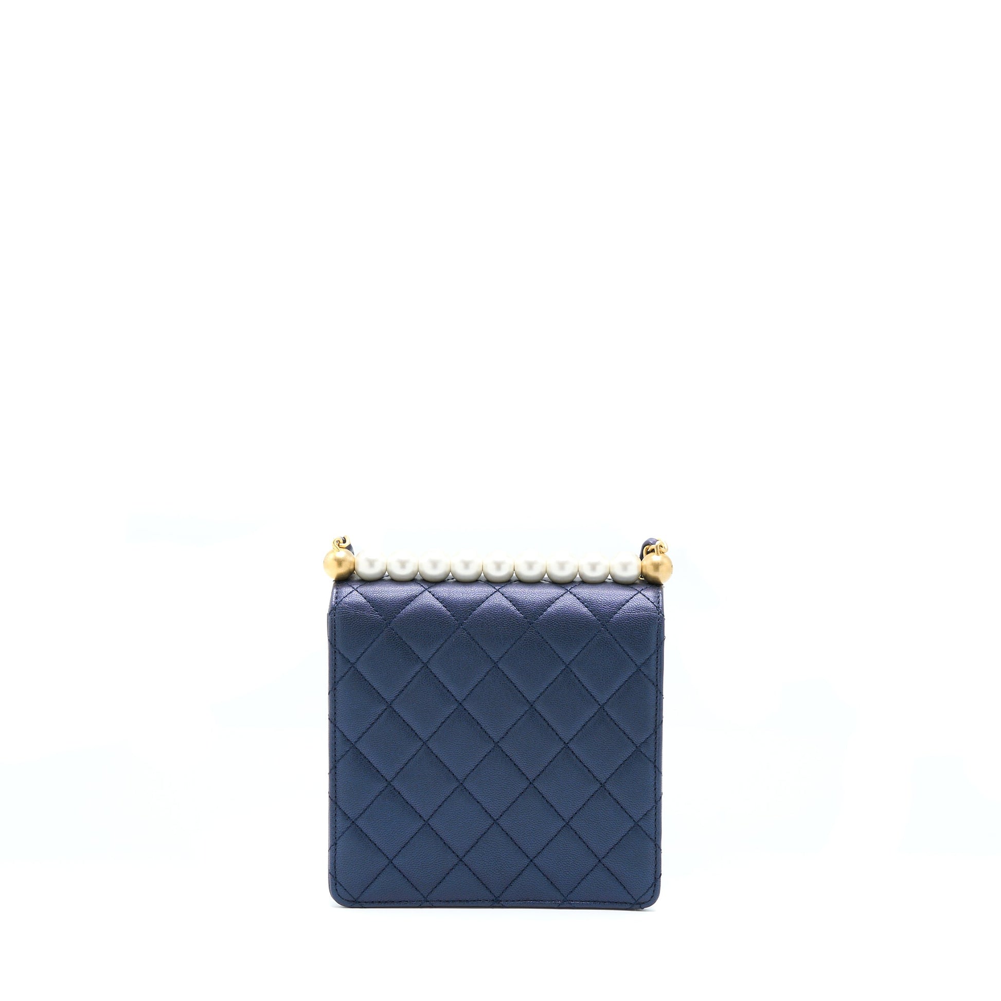 Chanel Vertical Pearl Flap Lambskin Dark GHW Blue Shoulder Bag
