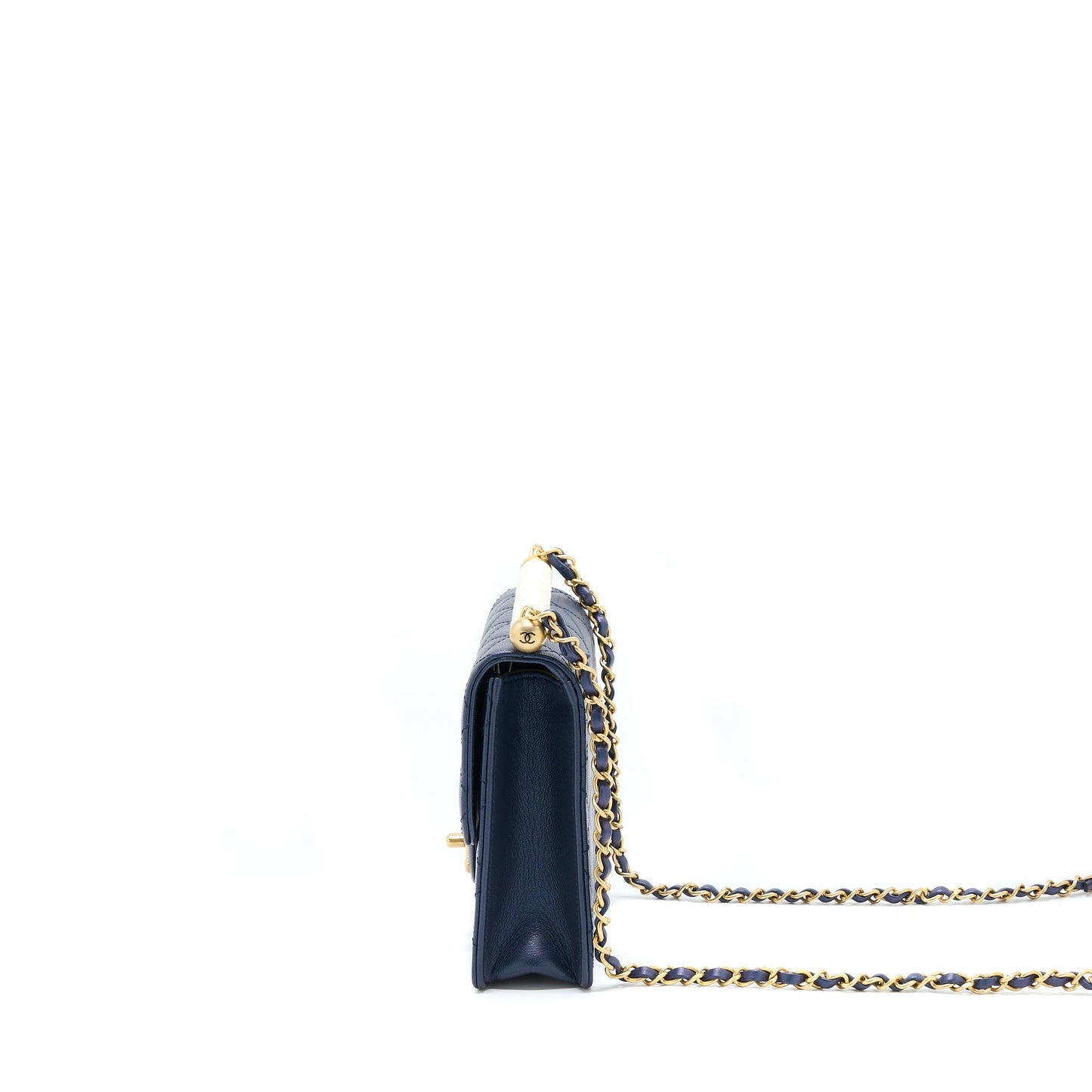 Chanel Vertical Pearl Flap Lambskin Dark GHW Blue Shoulder Bag