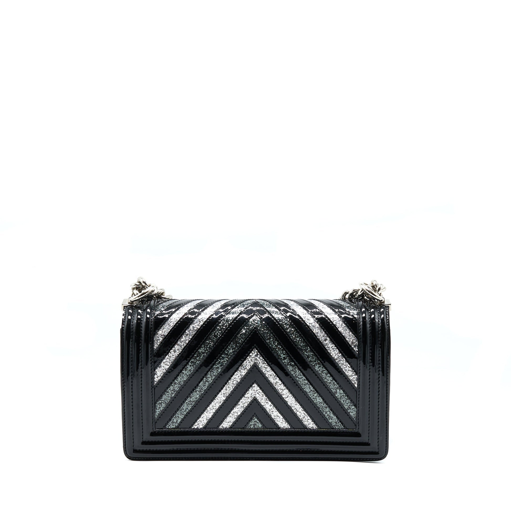 Chanel Boy Chevron Limited Patent SHW Black Handbag