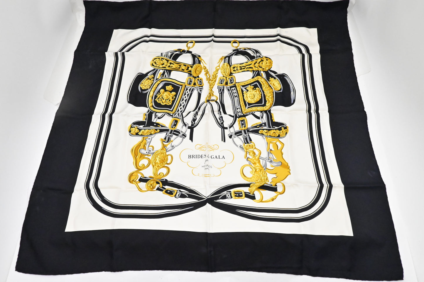 Hermes "Brides De Gala" Carre In Silk Handbag Black Travel Bag