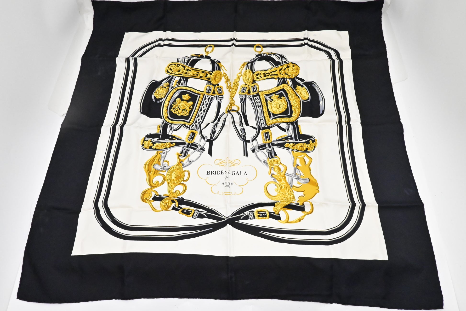 Hermes "Brides De Gala" Carre In Silk Handbag Black Travel Bag