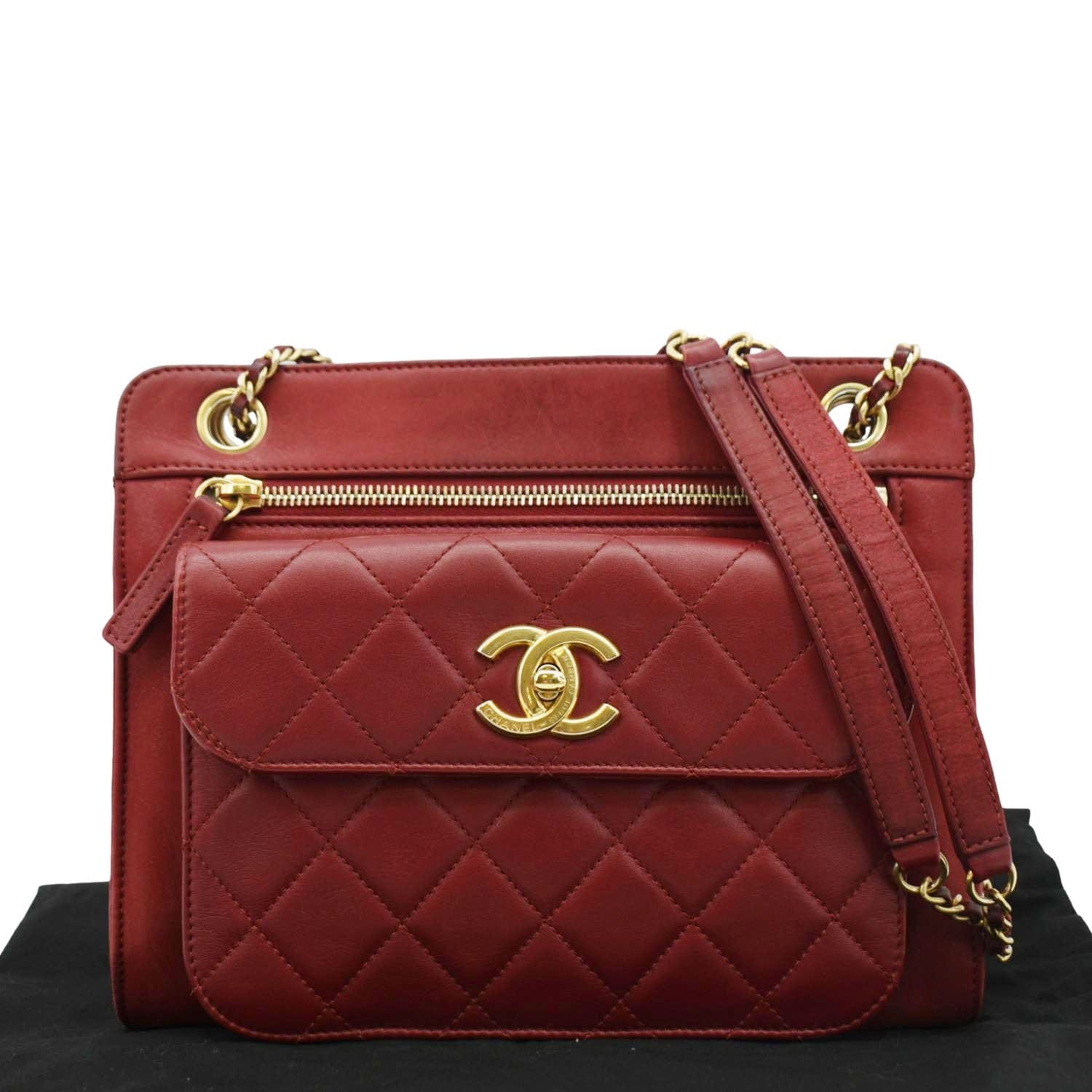Chanel Square Front Pocket Quilted Leather Chain Crossbody Bag Red