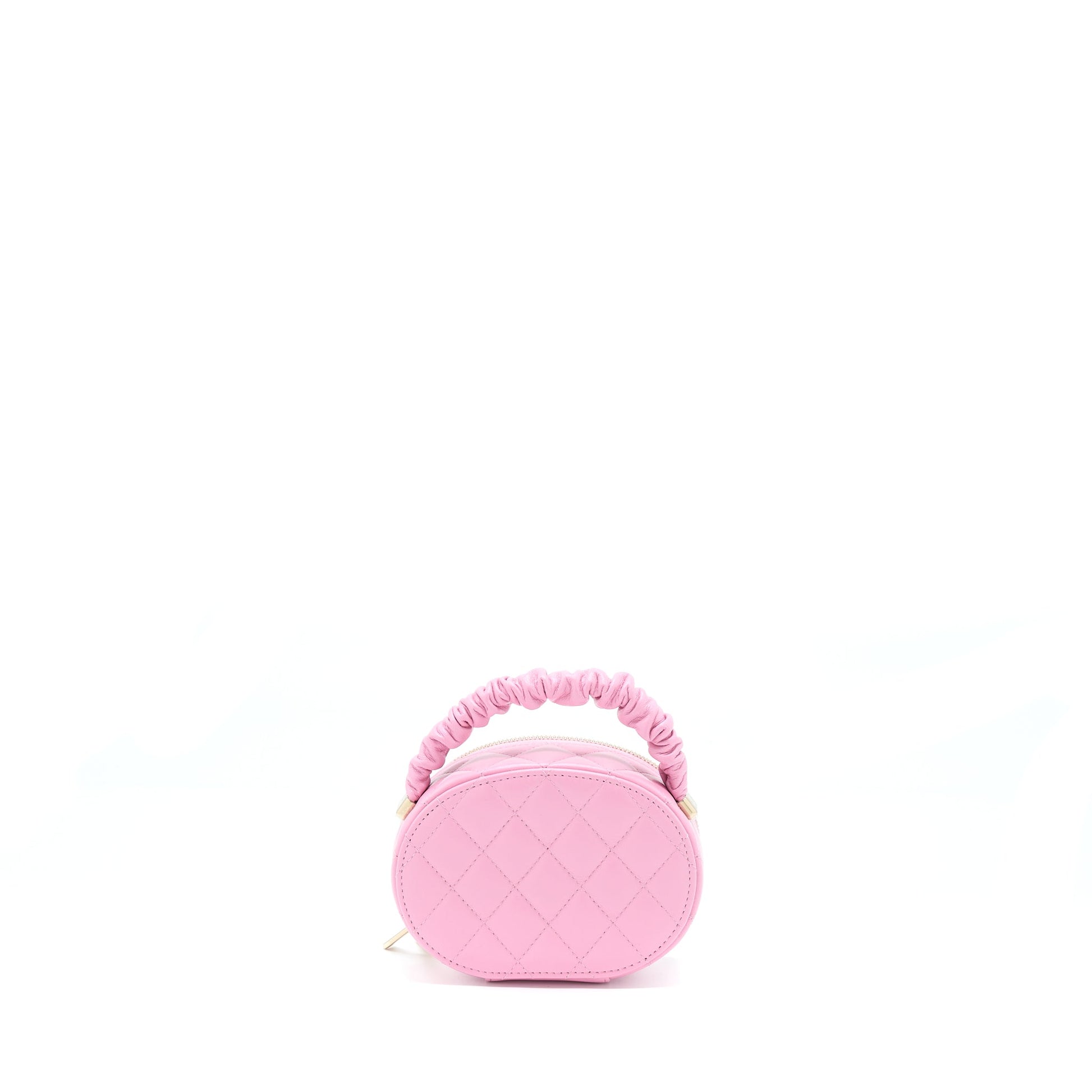 Chanel 22S Top Handle Round Vanity Lambskin Pink Clutch Bag