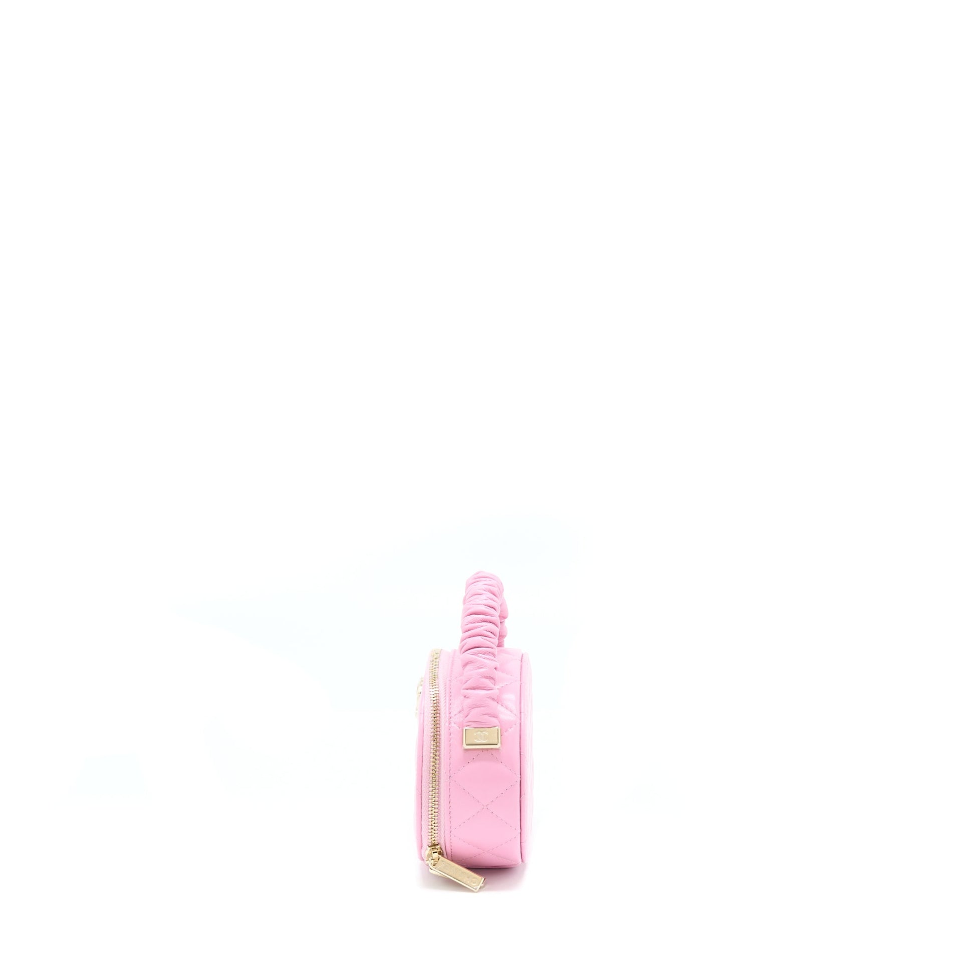 Chanel 22S Top Handle Round Vanity Lambskin Pink Clutch Bag