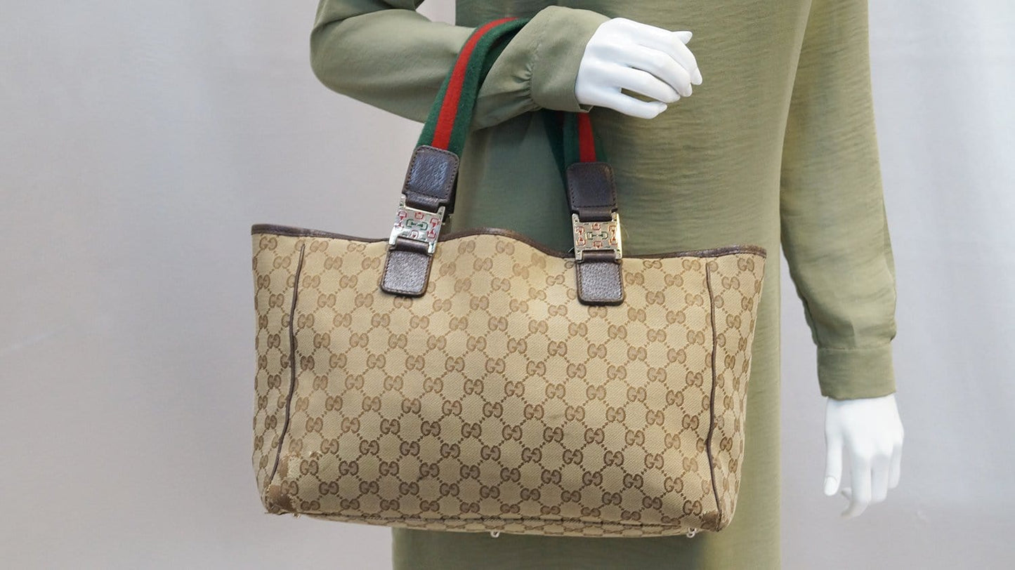 Gucci Ebony Signature Tote Bag Canvas Beige