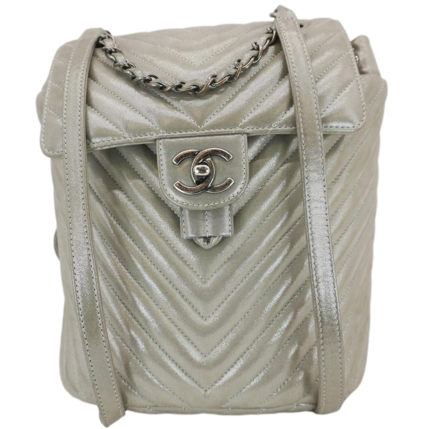 Louis Vuitton Chanel Urban Spirit Small Chevron Calfskin Leather Backpack Silver